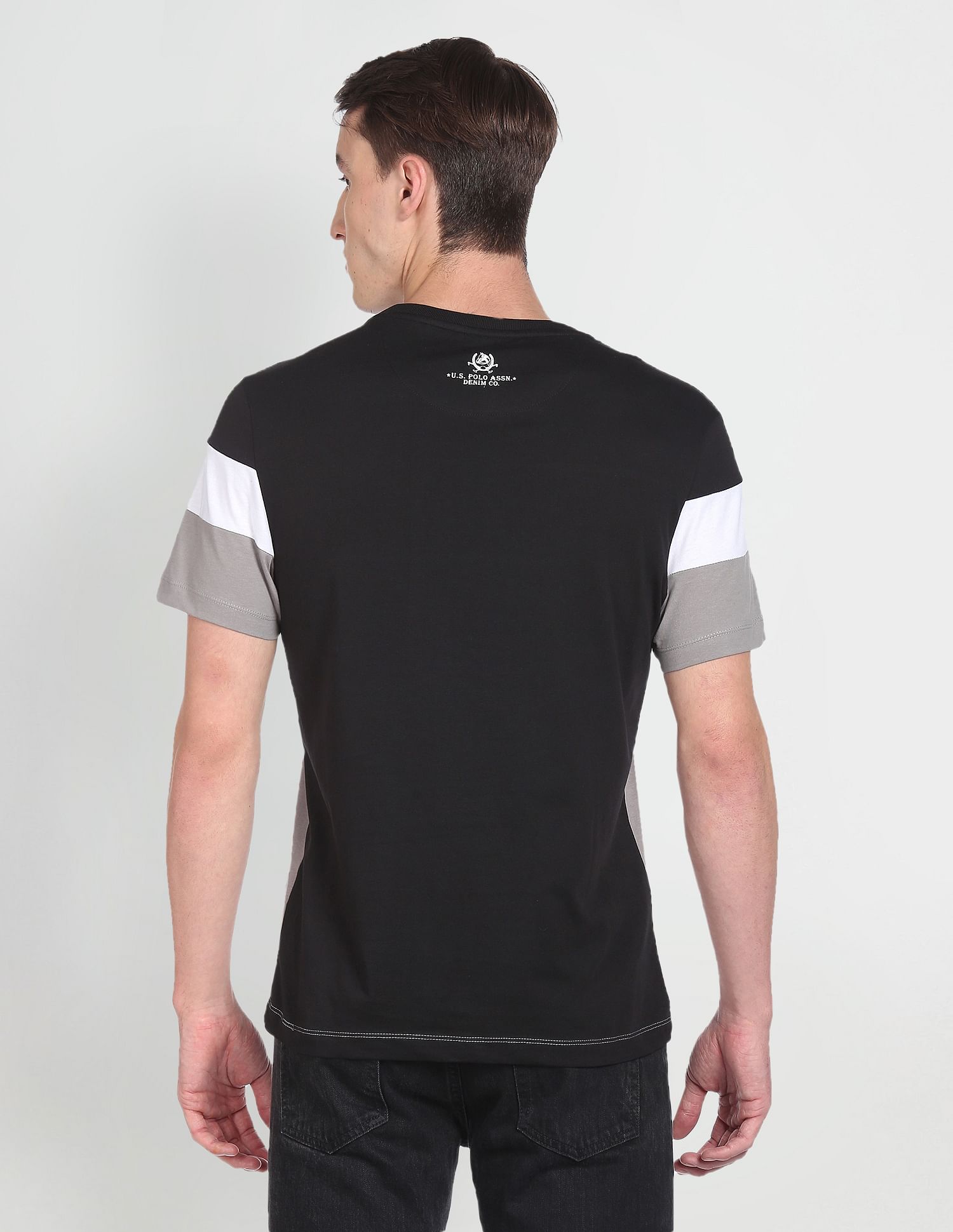 Colour Block Cotton T-Shirt Black, Grey and White - U.S. POLO ASSN. | Large