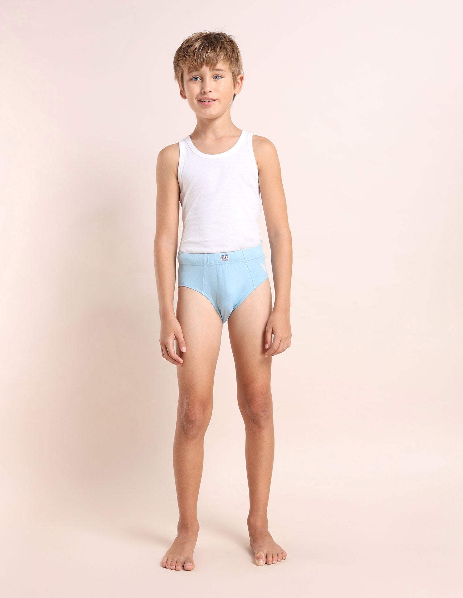 Boys Cotton Spandex Solid Briefs - Pack Of 3 Blue, Green and White - U.S. POLO ASSN. | Large