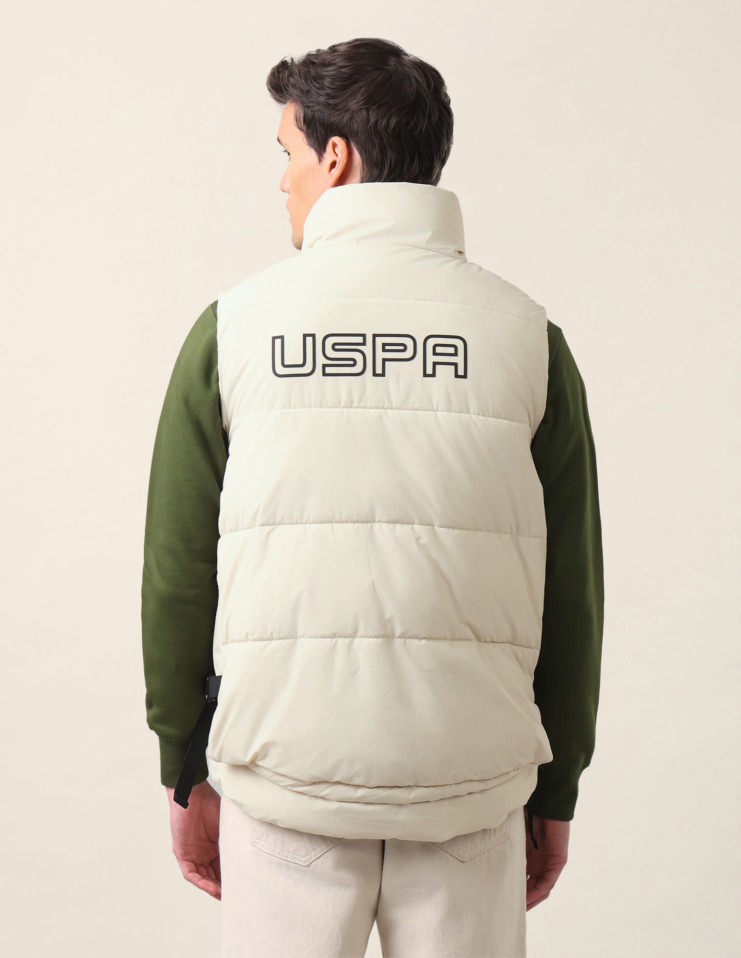 Regular Fit Solid Padded Jacket Ivory - U.S. Polo Assn. India | Large