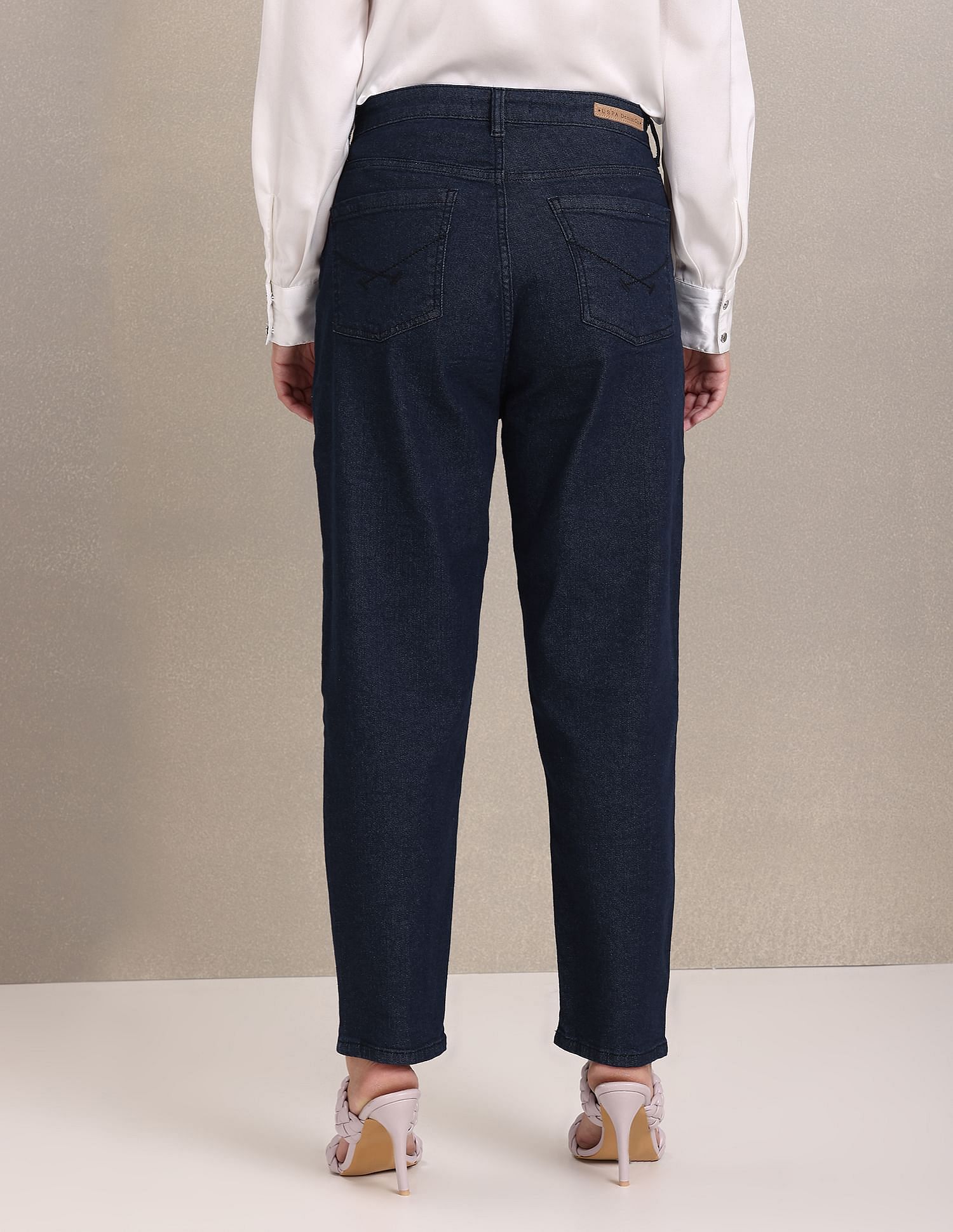Mid Rise Rinsed Mom Fit Jeans Dark Blue - U.S. Polo Assn. India | Large