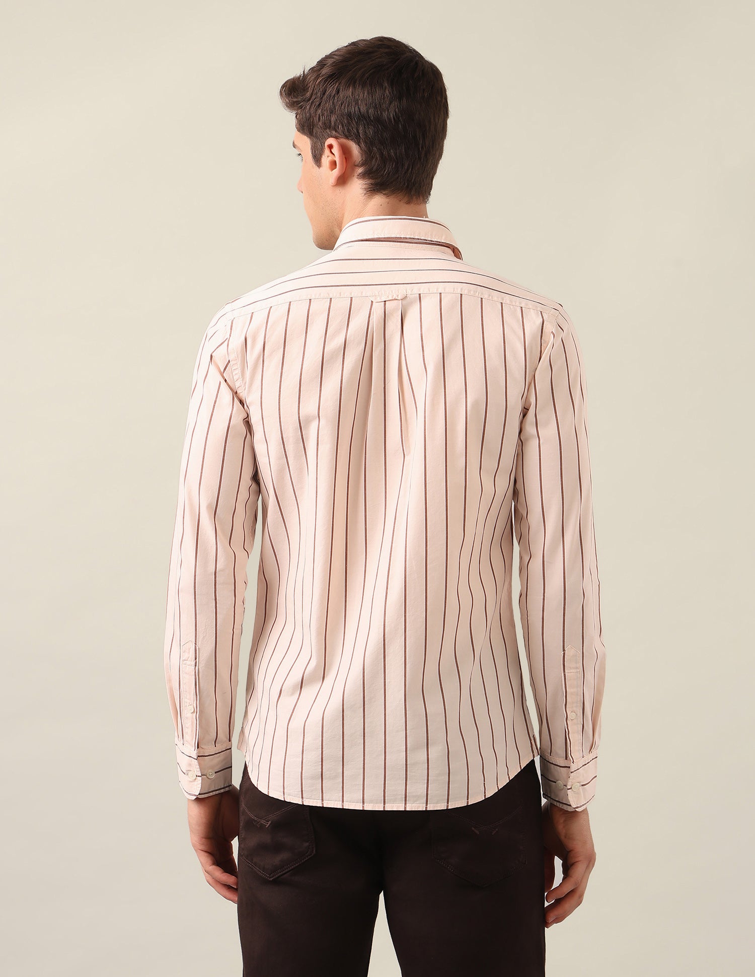 Tailored Fit Vertical Striped Shirt Peach - U.S. Polo Assn. India | Large