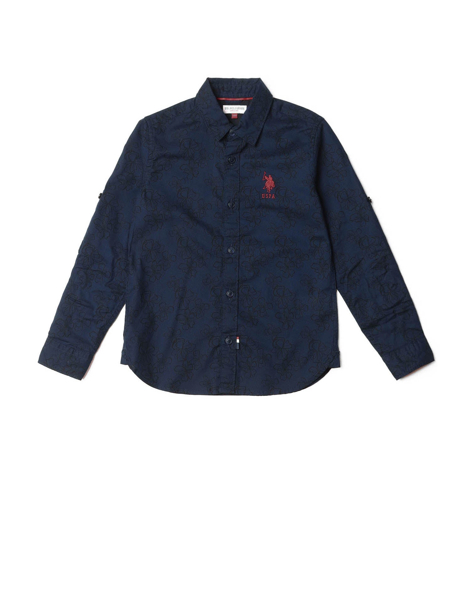 Boys Floral Printed Regular Fit Shirt Navy - U.S. Polo Assn. India | Large