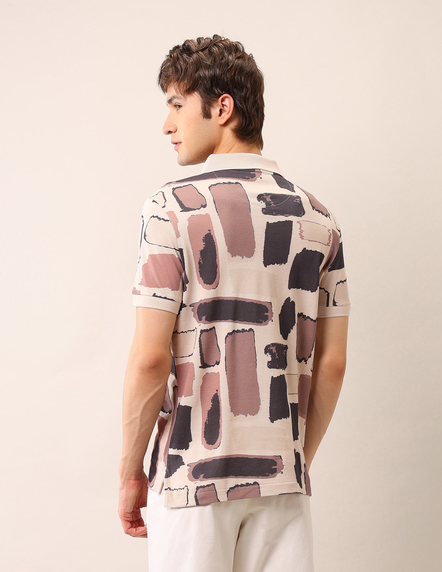 Abstract Printed Muscle Fit Polo Shirt Peach - U.S. Polo Assn. India | Large