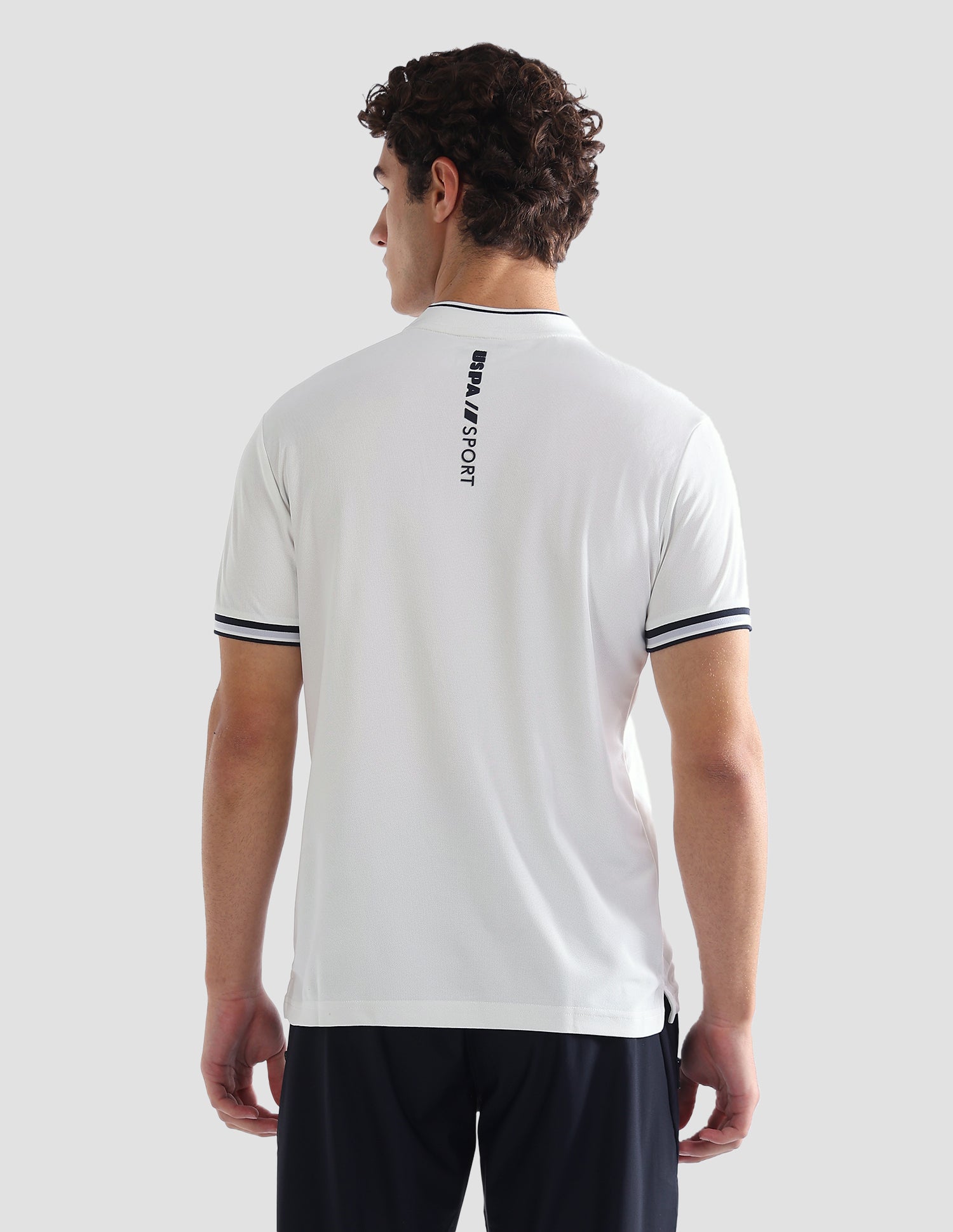 Solid Slim Fit Active Polo Shirt Off White - U.S. Polo Assn. India | Large