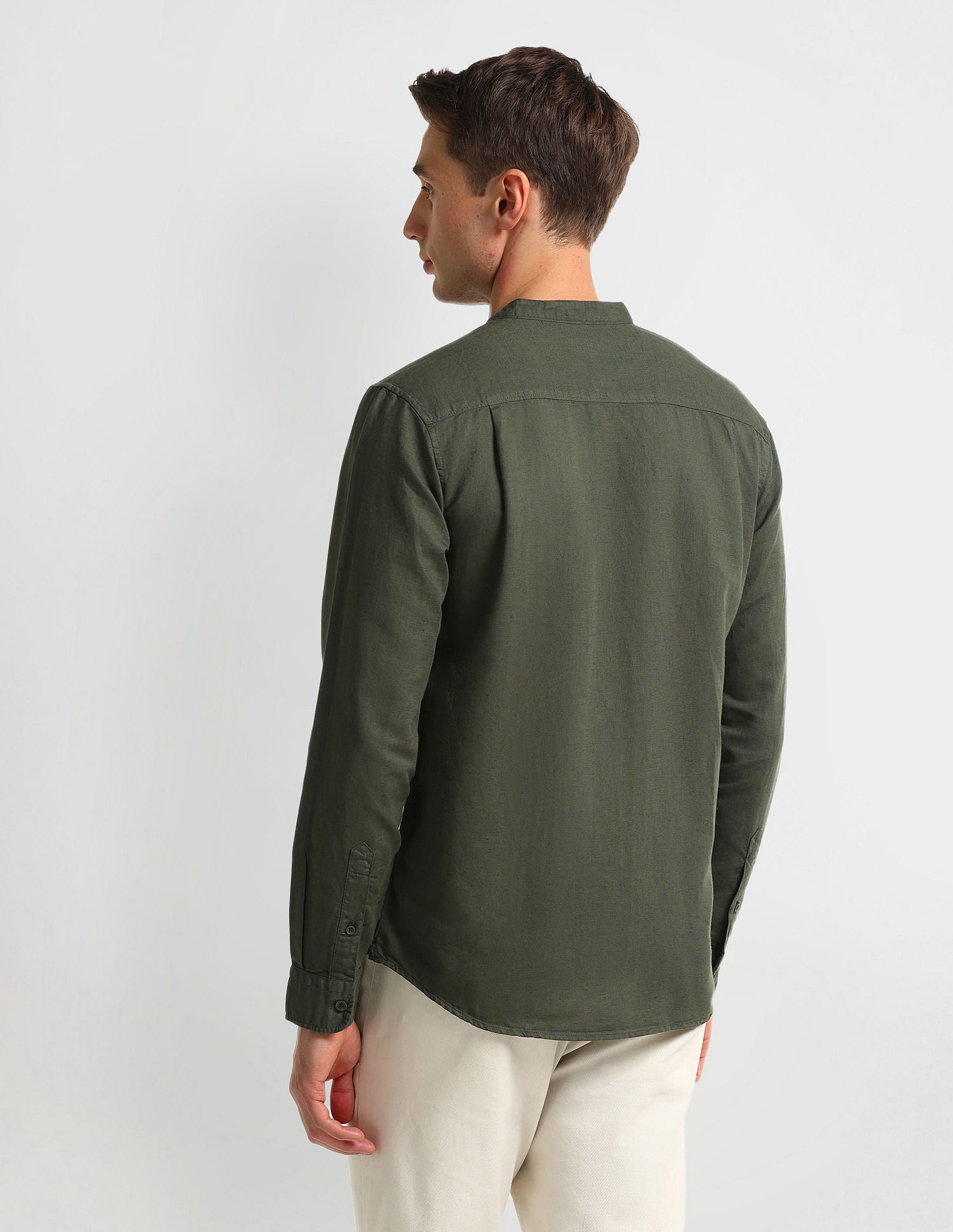 Slim Fit Solid Shirt Olive - U.S. Polo Assn. India | Large
