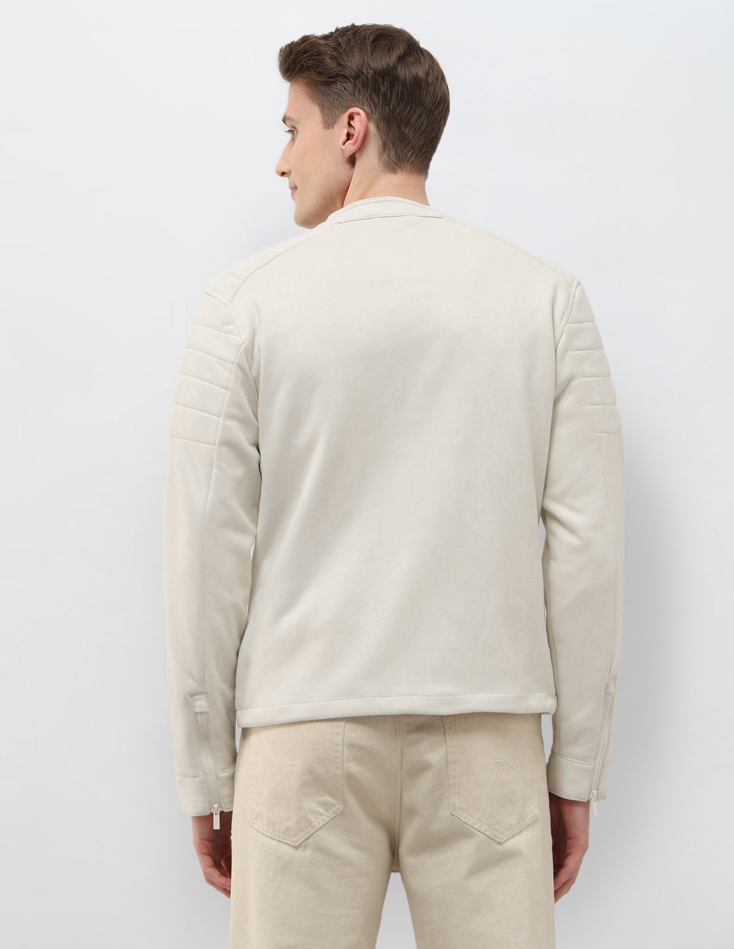 Solid Regular Fit Biker Jacket Ivory - U.S. Polo Assn. India | Large