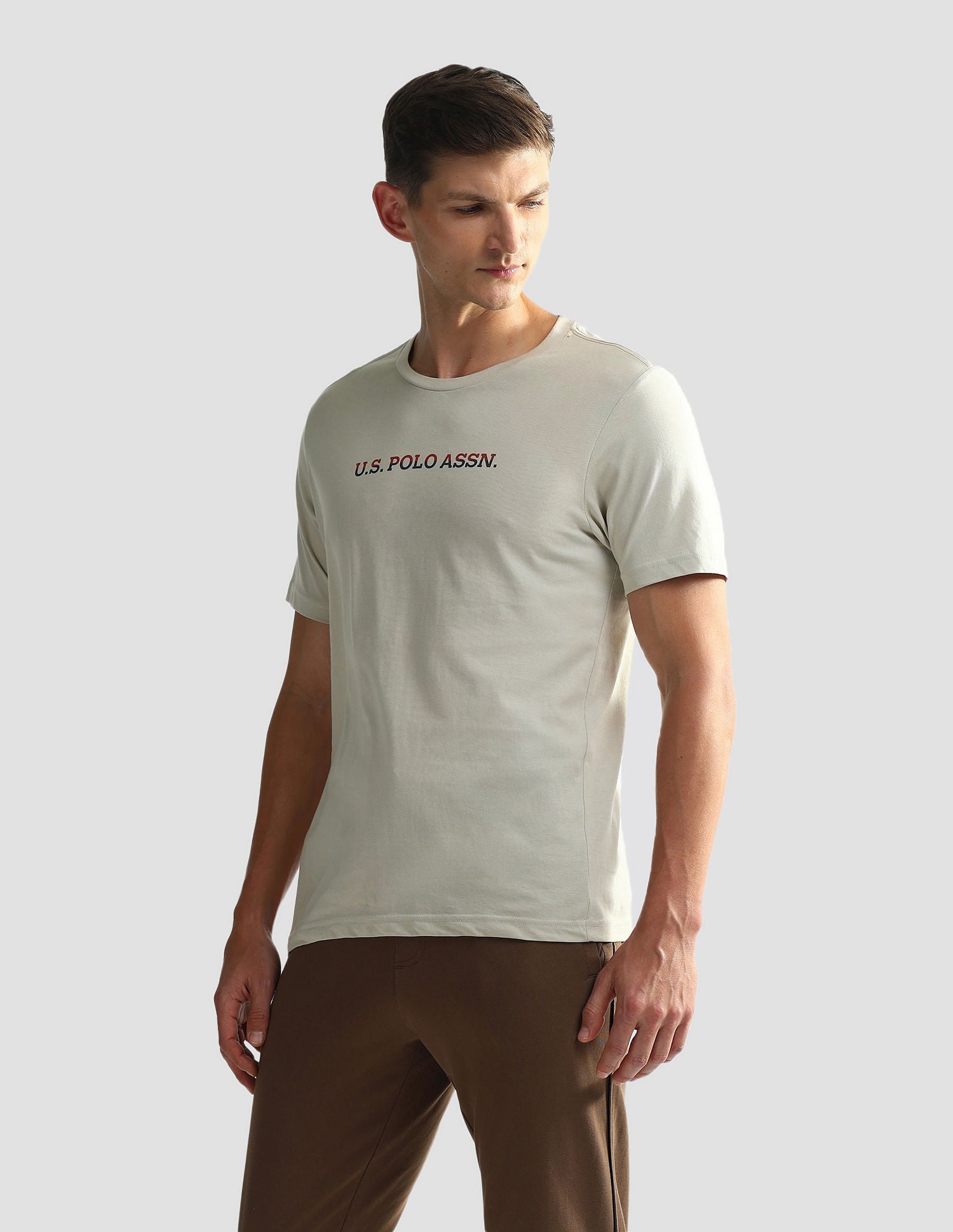 Brand Print Cotton OEE02 Lounge T-Shirt - Pack Of 2 Pastle Green and Grey Mel - U.S. POLO ASSN. | Large