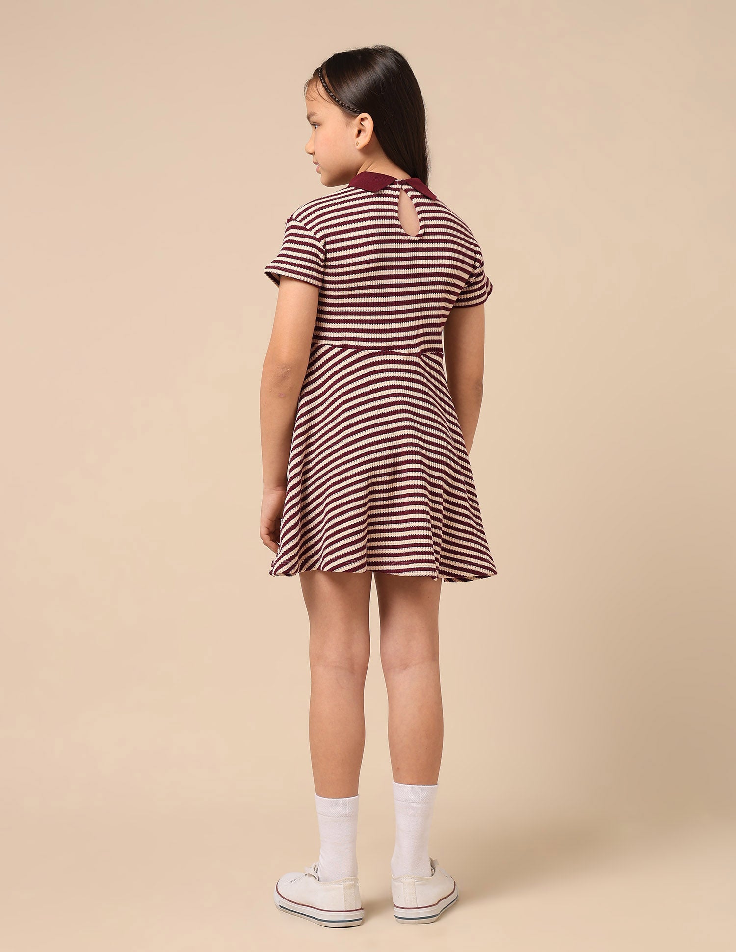 Girls Horizontal Striped Fit And Flare Dress Burgundy - U.S. POLO ASSN. | Large