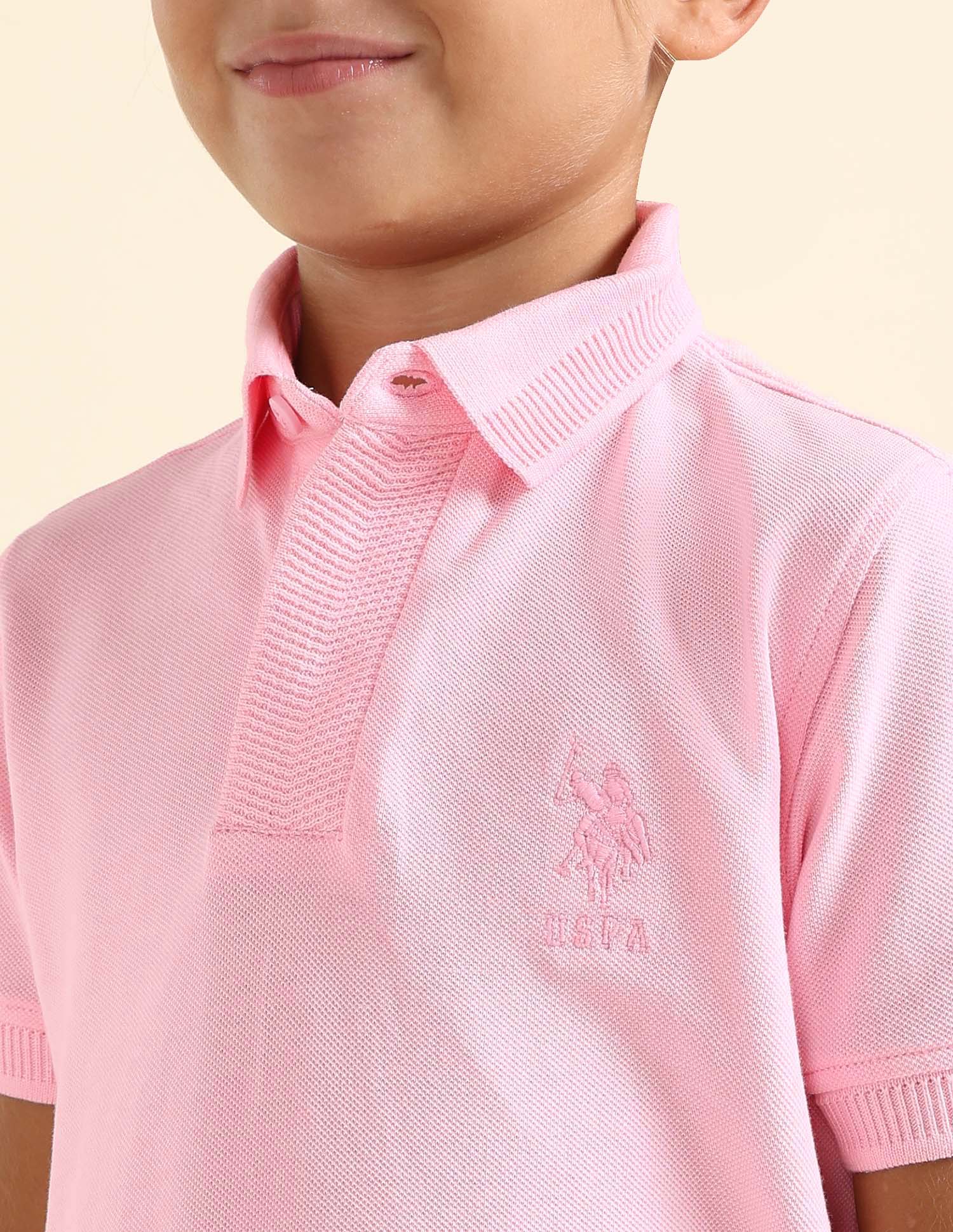 Boys Solid Regular Fit Polo Shirt Pink - U.S. POLO ASSN. | Large