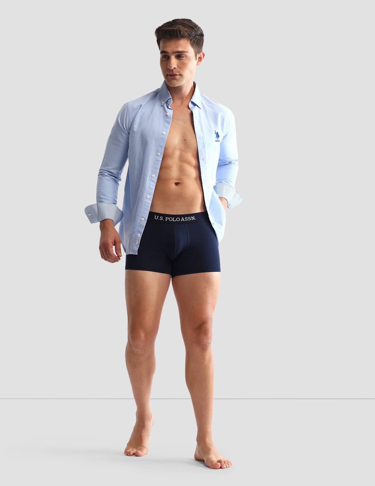 Anti Microbial Printed OET14 Trunks - Pack Of 3 Grey Melange, Blue and Navy - U.S. POLO ASSN. | Large