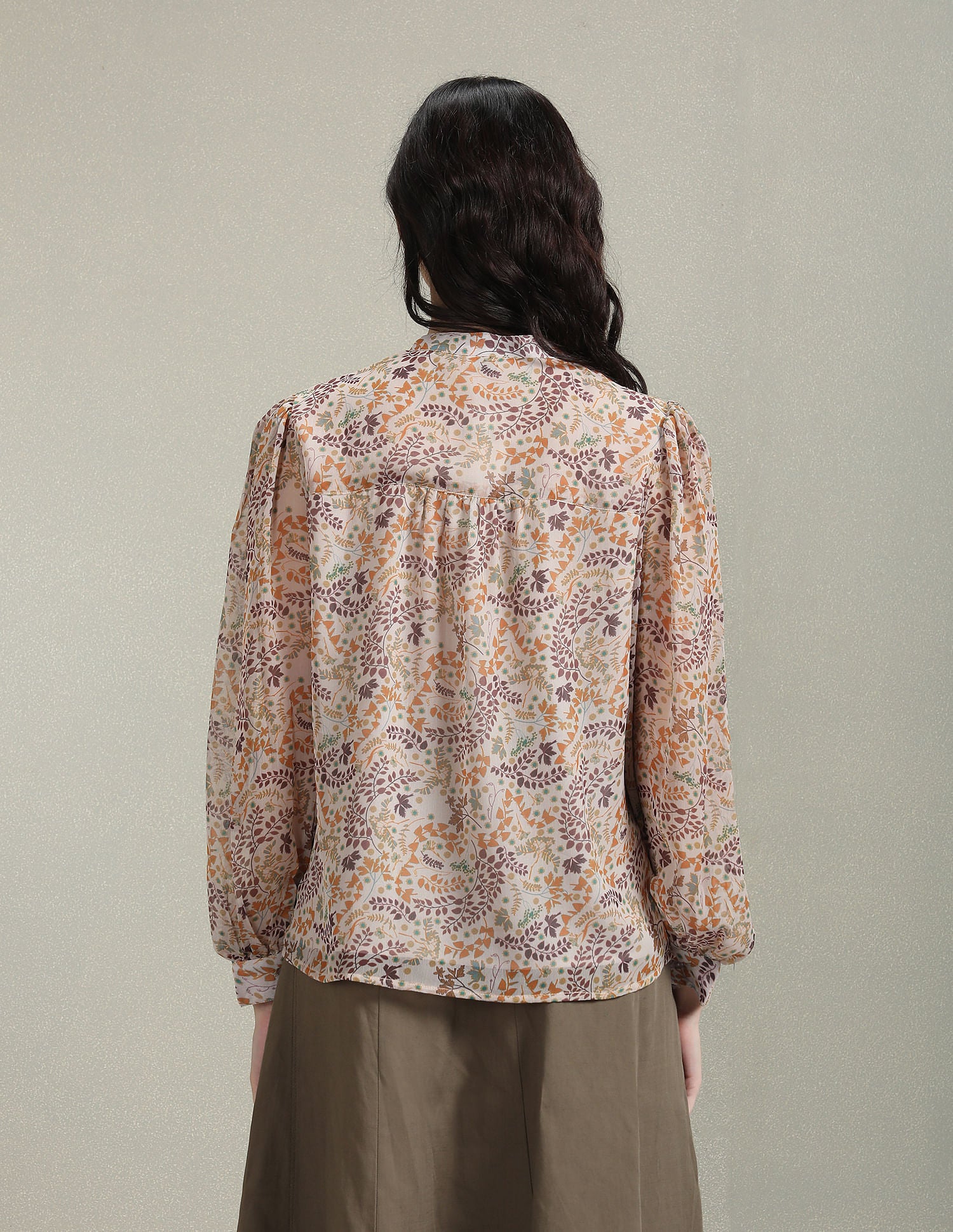 Mandarin Collar Floral Shirt Beige - U.S. Polo Assn. India | Large
