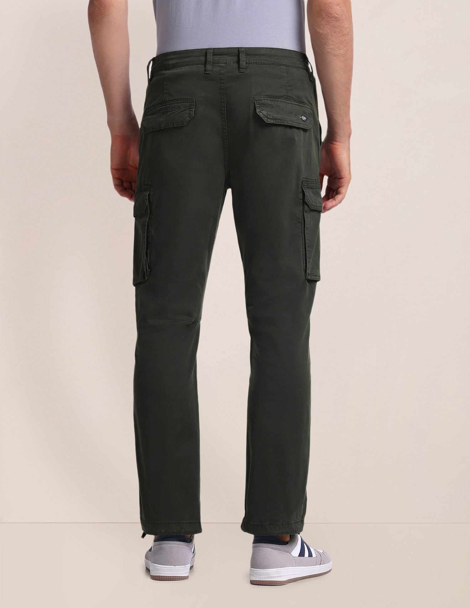 Slim Straight Fit Solid Cargo Pants Olive - U.S. Polo Assn. India | Large