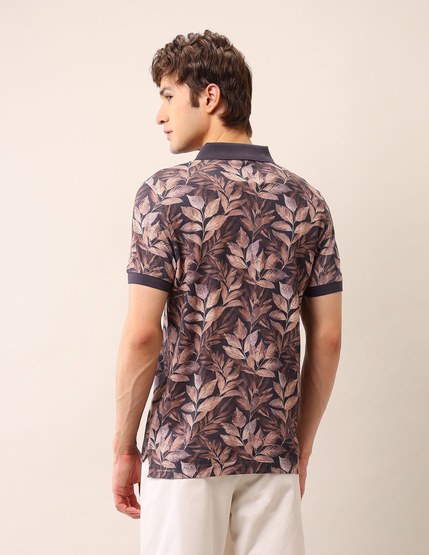 Tropical Printed Pure Cotton Polo Shirt Black - U.S. Polo Assn. India | Large