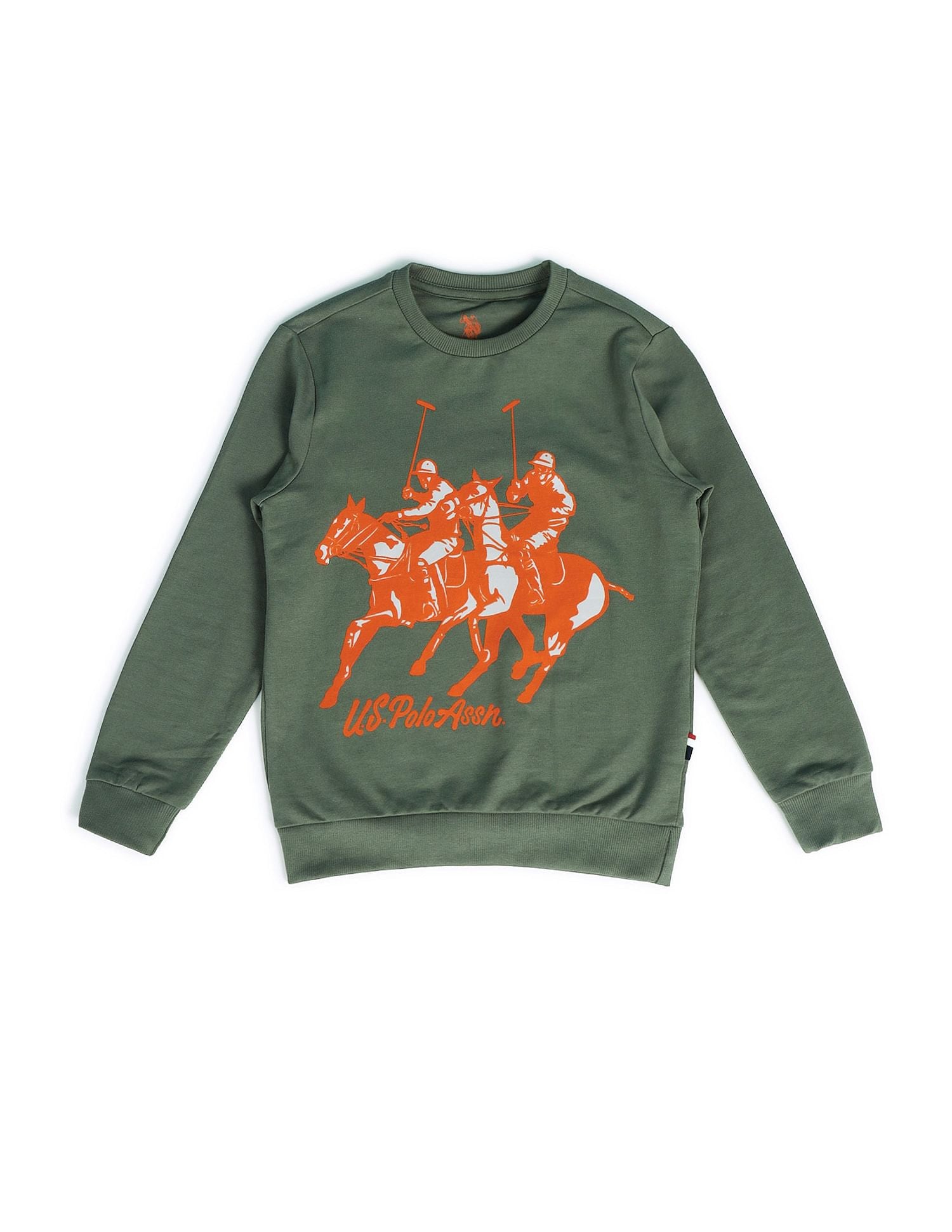 Boys Printed Regular Fit Sweatshirt Light Olive - U.S. Polo Assn. India | Large