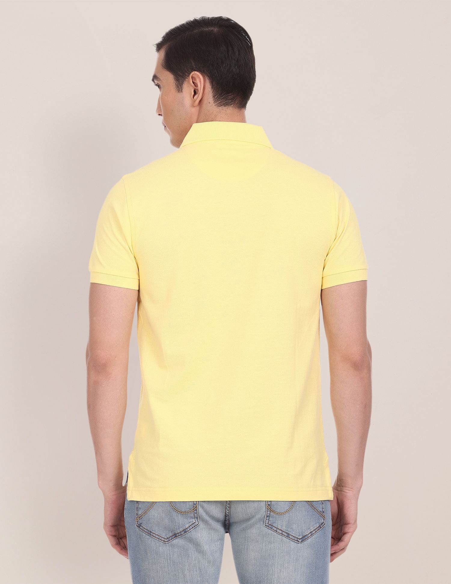 Ribbed Collar Solid Polo Shirt Yellow - U.S. POLO ASSN. | Large