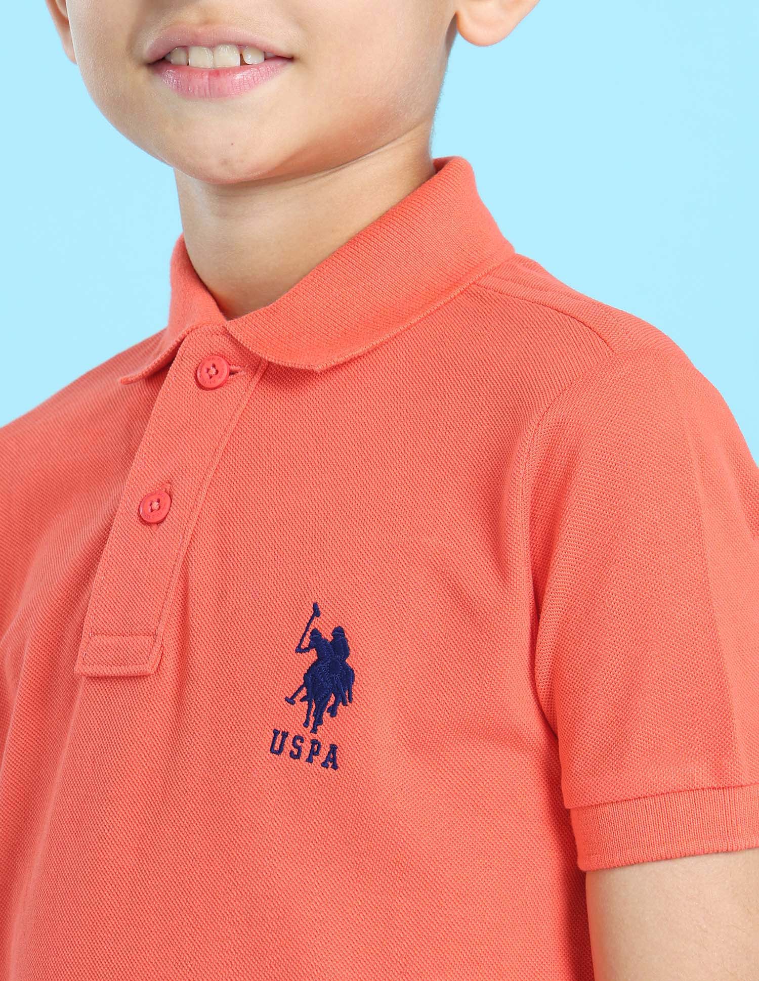 Ribbed Collar Cotton Polo Shirt Coral - U.S. Polo Assn. India | Large