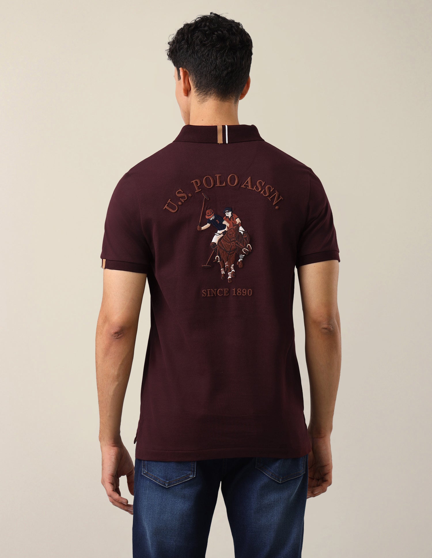 Brand Embroidered Slim Fit Polo Shirt Wine - U.S. Polo Assn. India | Large