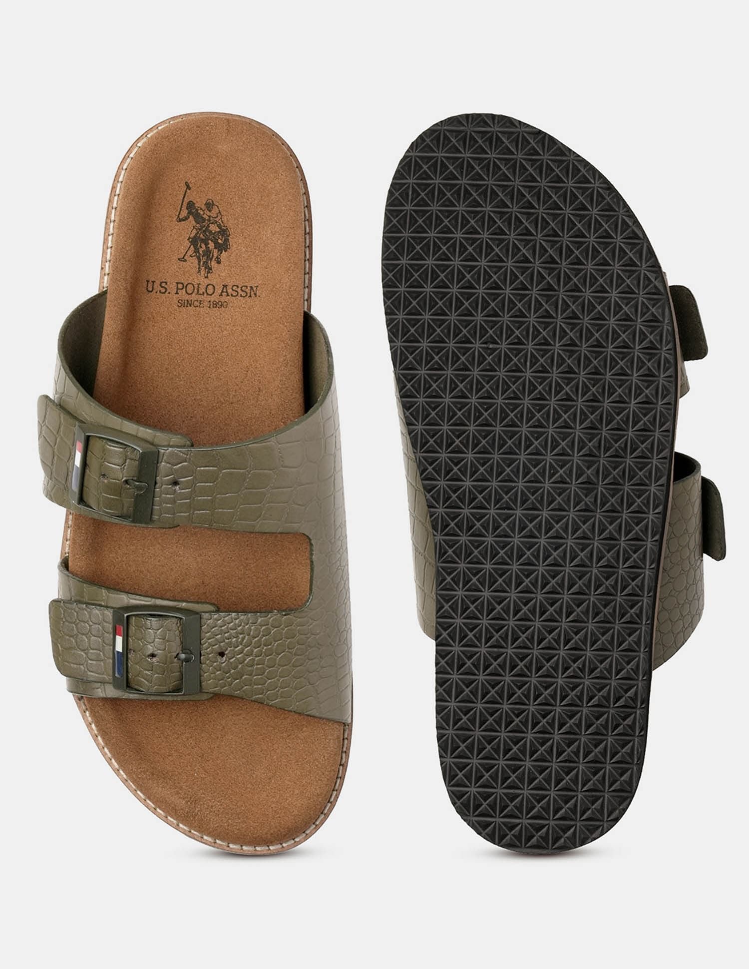 Men Buckle Strap Ace Slippers Olive - U.S. Polo Assn. India | Large