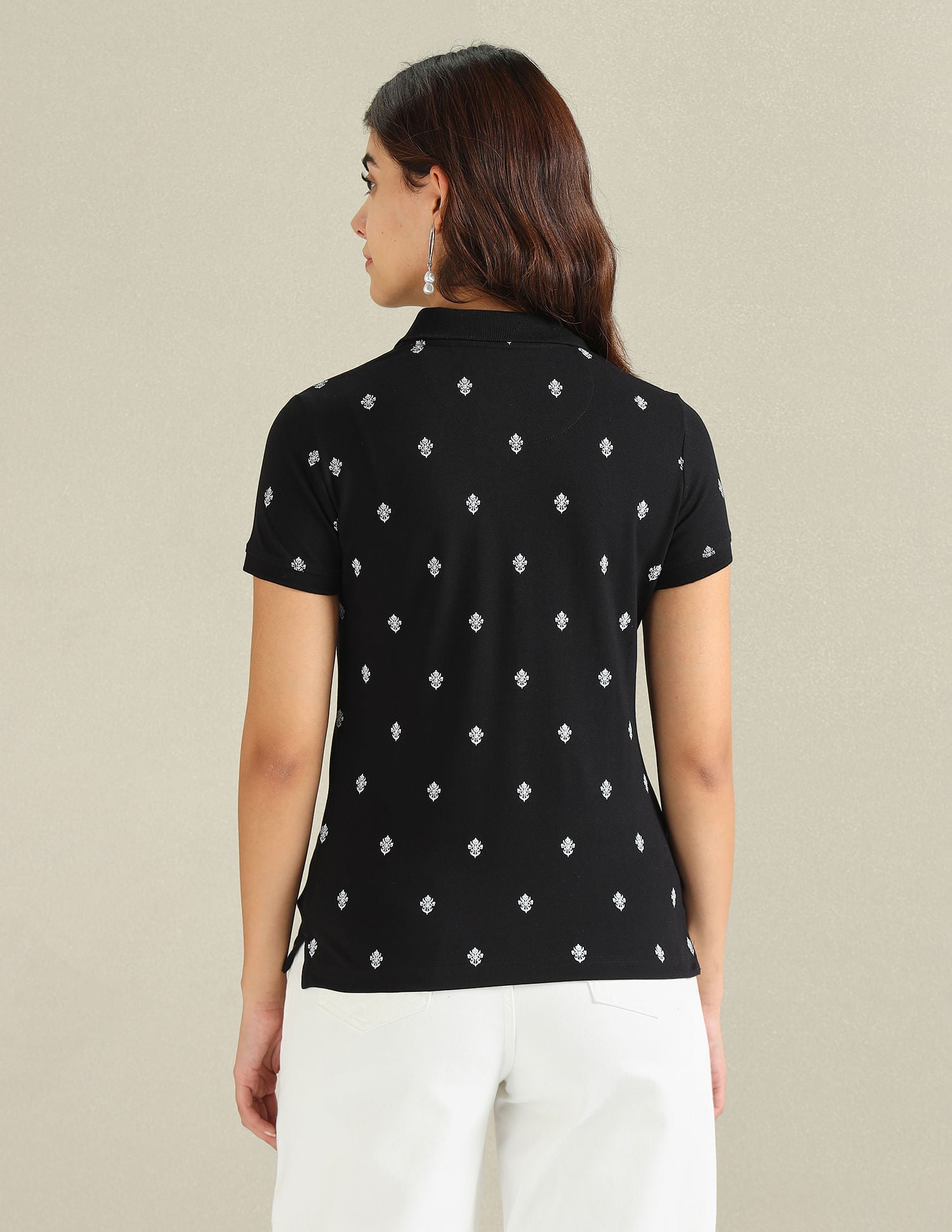 Motif Print Cotton Stretch Polo Shirt Black - U.S. Polo Assn. India | Large