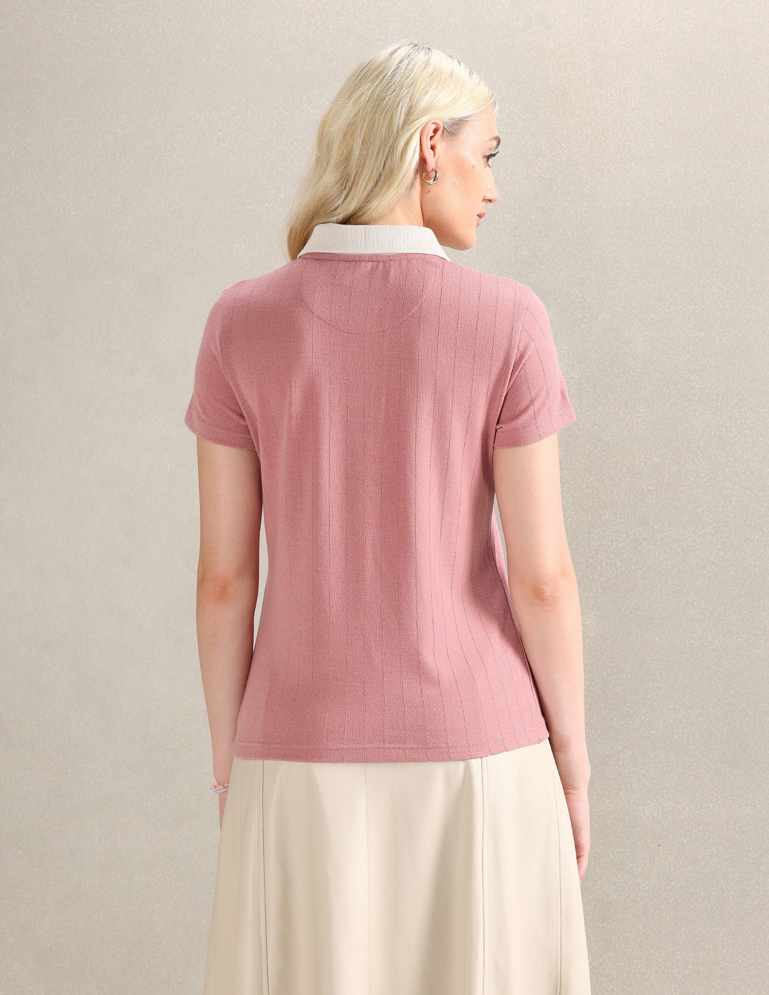 Contrast Collar Textured Polo Shirt Dusty Pink - U.S. POLO ASSN. | Large