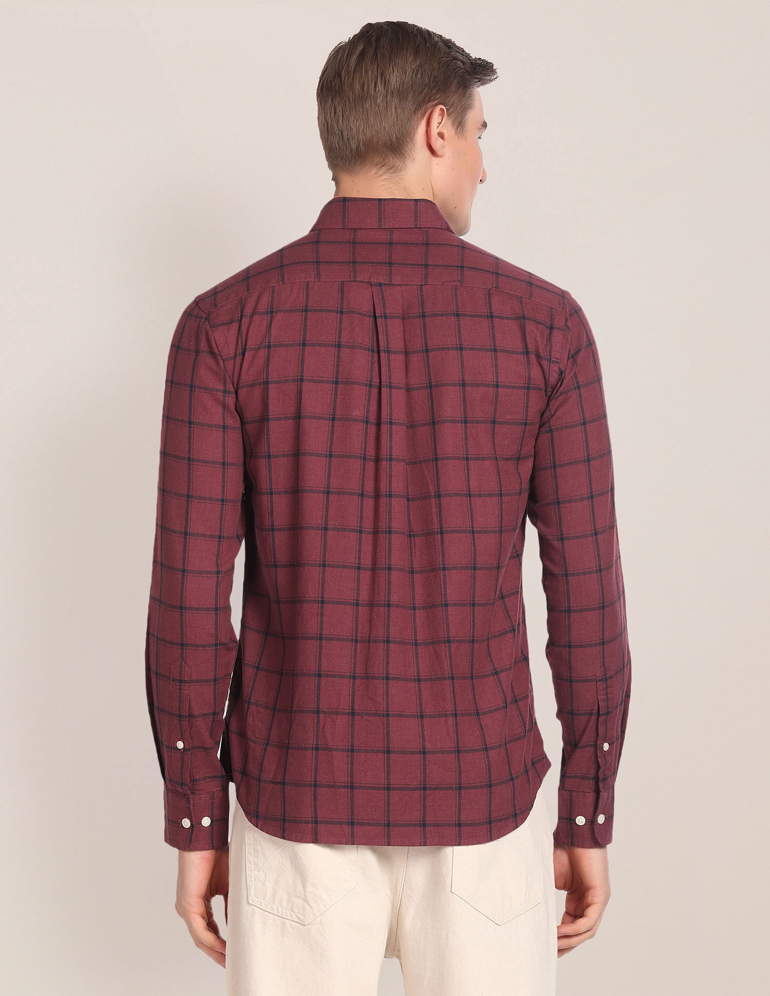 Windowpane Check Cotton Shirt Maroon - U.S. Polo Assn. India | Large