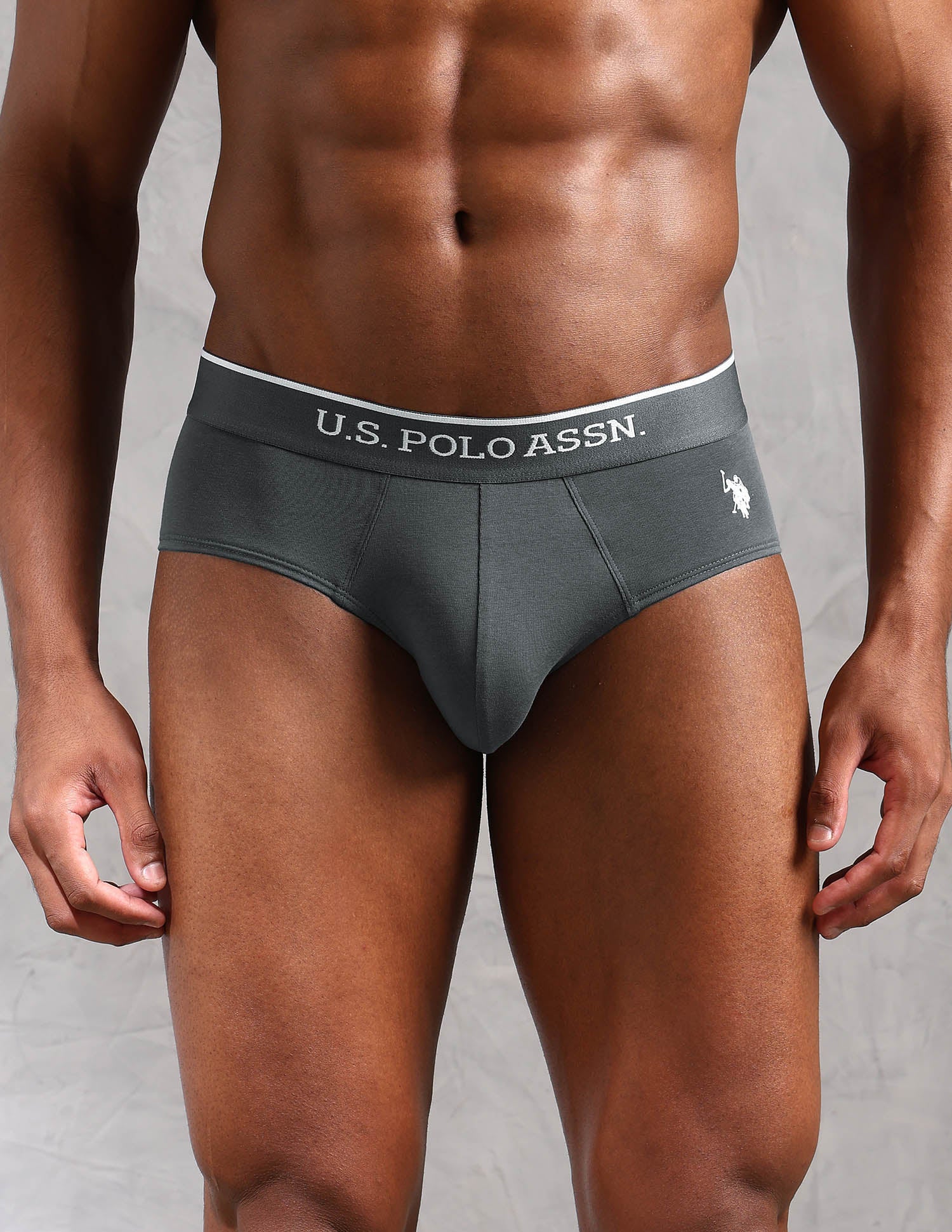 Elasticized Waist Solid EB004 Briefs - Pack Of 2 Iron Gate and Black - U.S. POLO ASSN. | Large