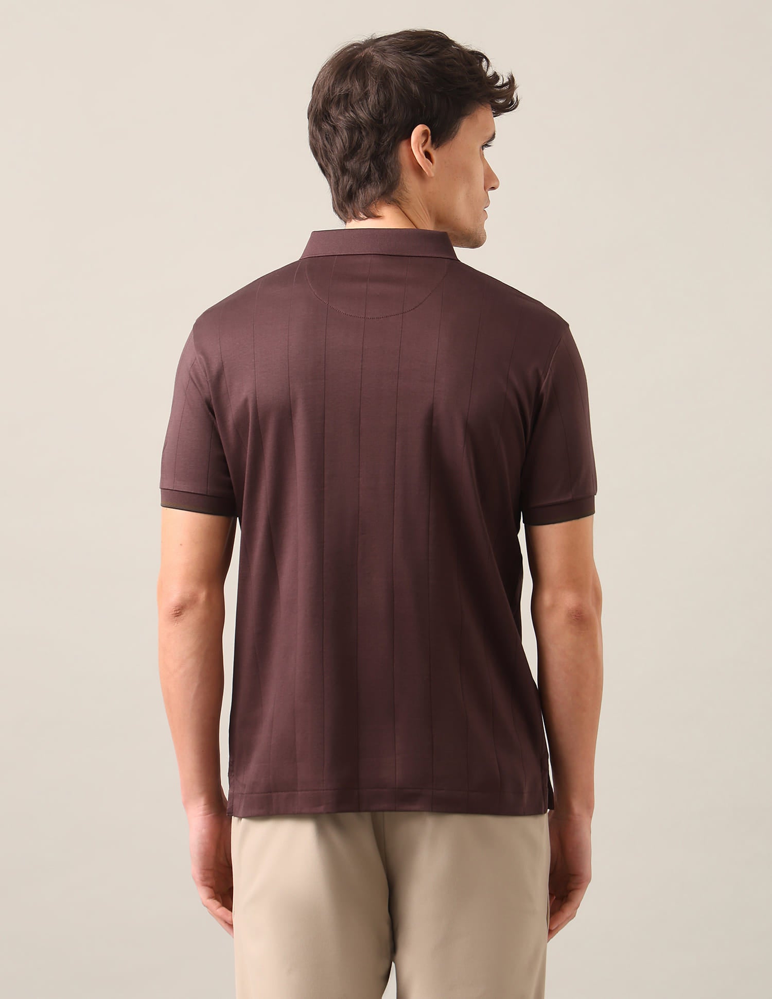 Self Design Vertical Striped Slim Fit Polo Shirt Brown - U.S. Polo Assn. India | Large