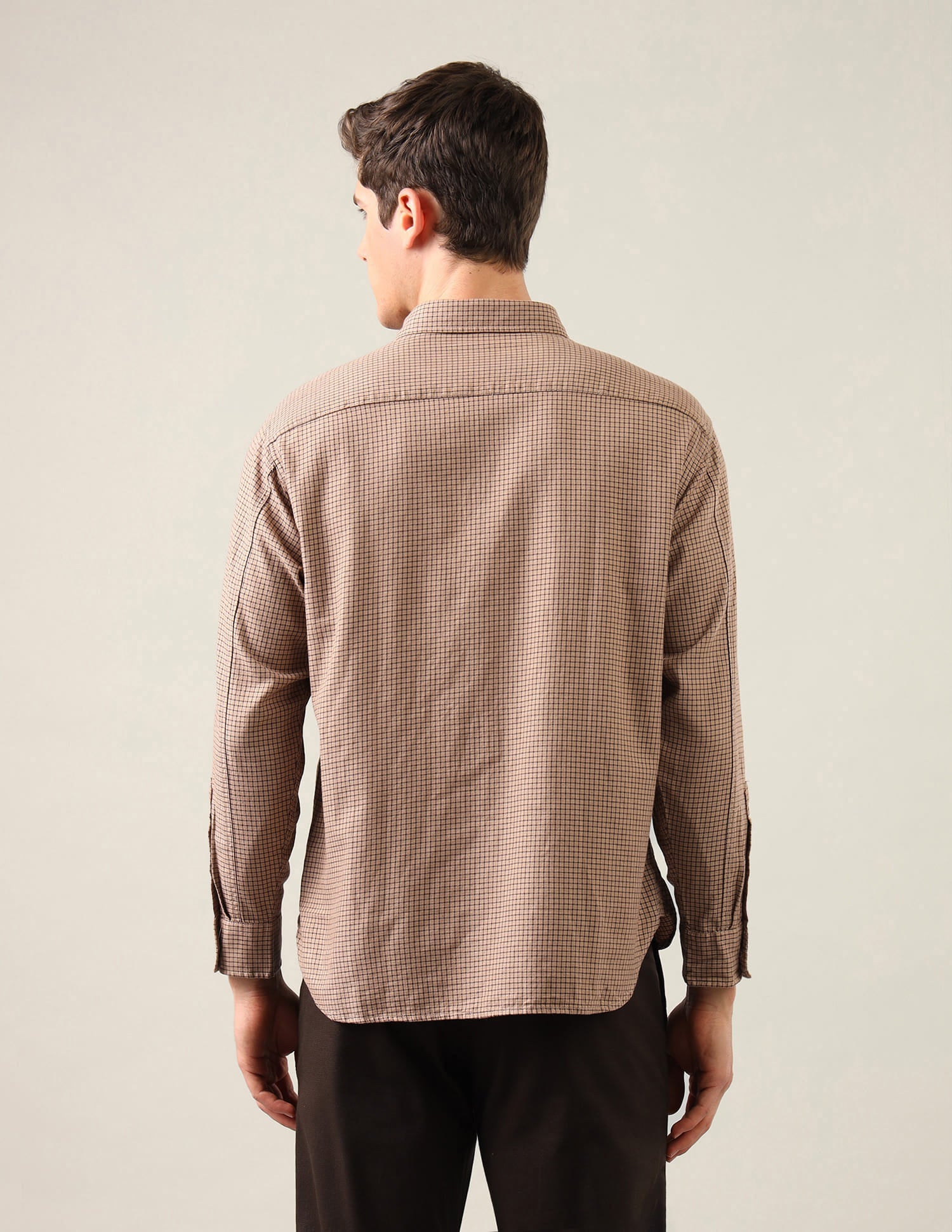 Micro Checked Regular Fit Shirt Beige - U.S. Polo Assn. India | Large