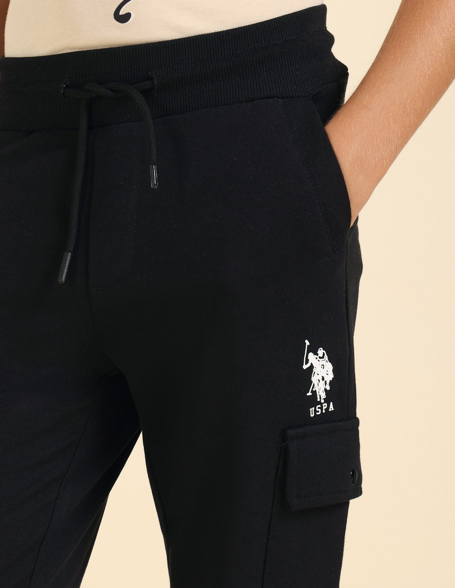 Boys Solid Pure Cotton Track Pants Black - U.S. POLO ASSN. | Large