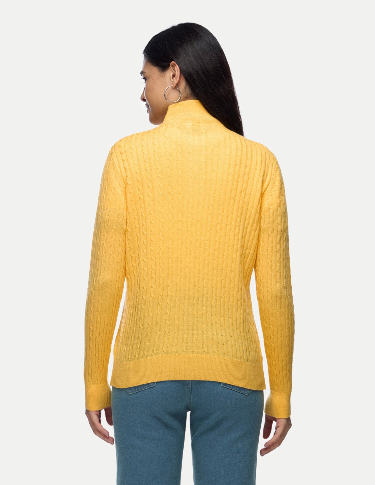 Cable Patterned Knit Regular Fit Sweater Yellow - U.S. Polo Assn. India | Large