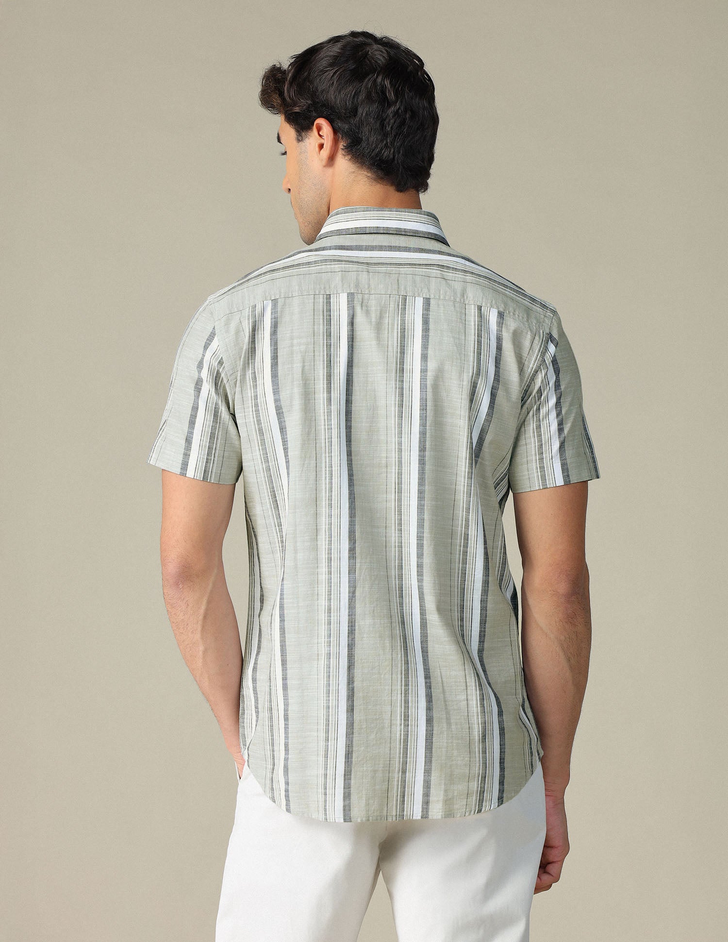 Vertical Striped Pure Cotton Shirt Green - U.S. POLO ASSN. | Large