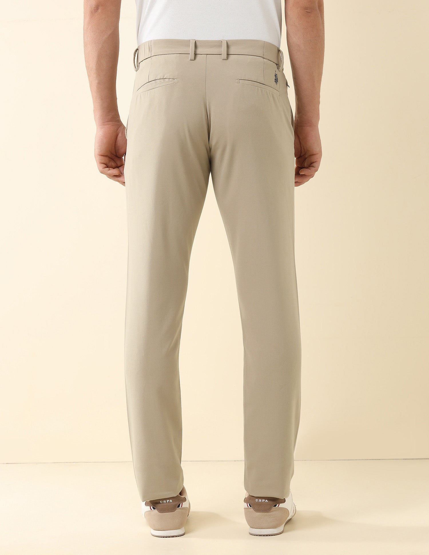 Austin Slim Fit Solid Trousers Beige - U.S. Polo Assn. India | Large