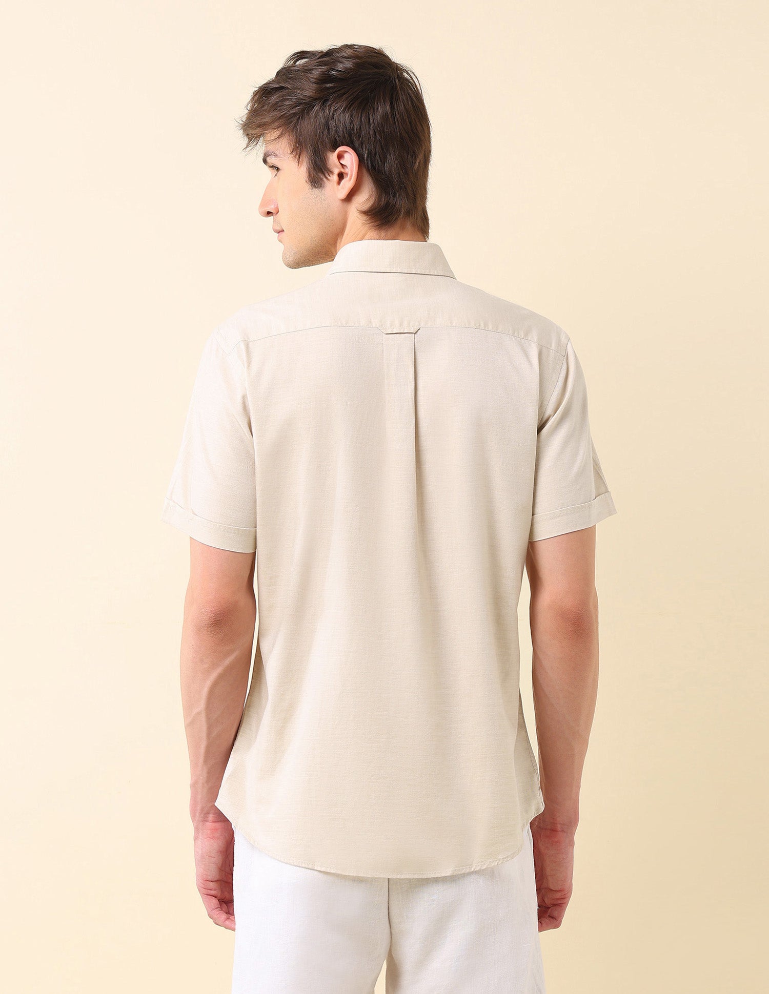 Solid Tailored Fit Pure Cotton Shirt Beige - U.S. Polo Assn. India | Large