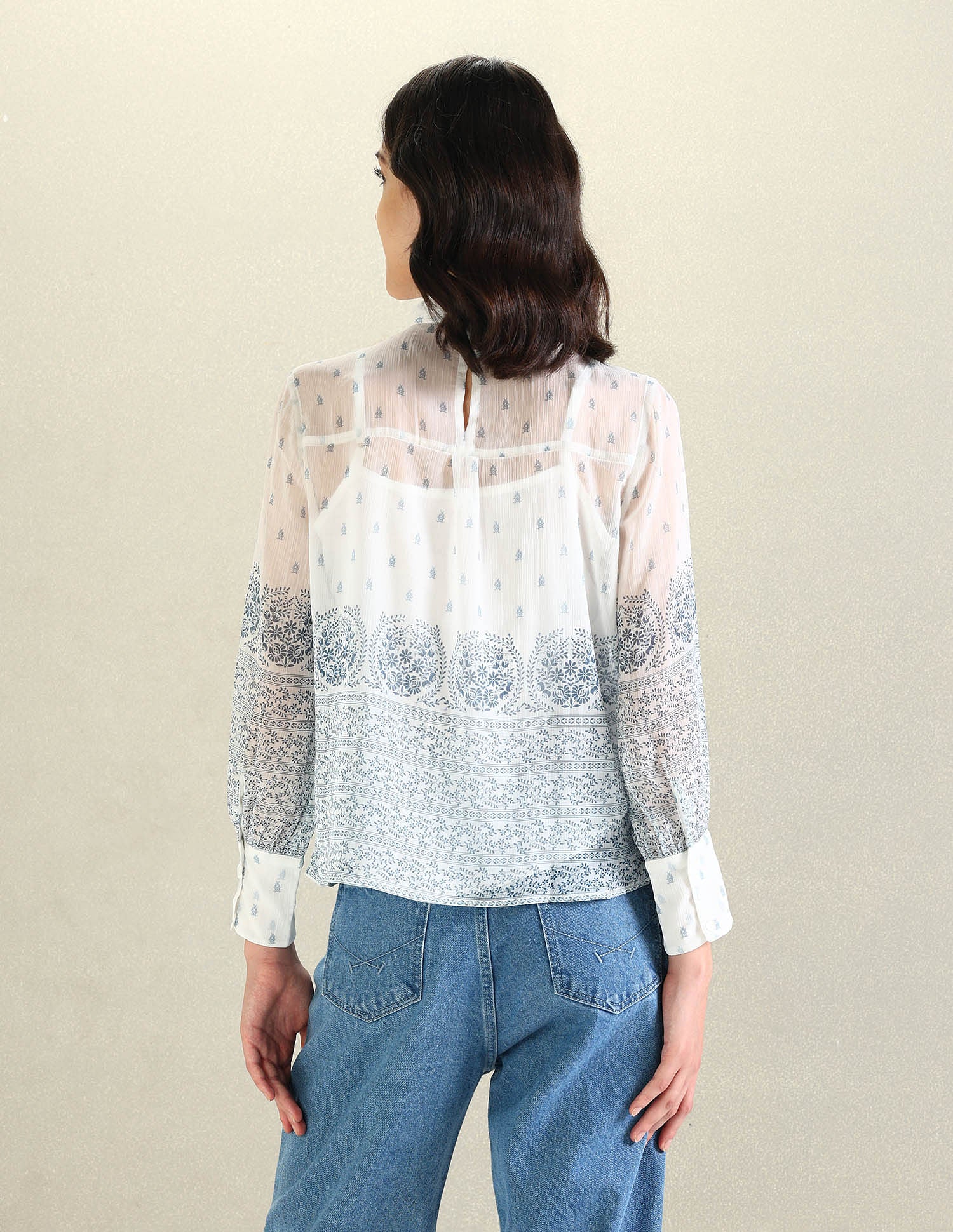 Floral Printed Chiffon Top Off White - U.S. POLO ASSN. | Large