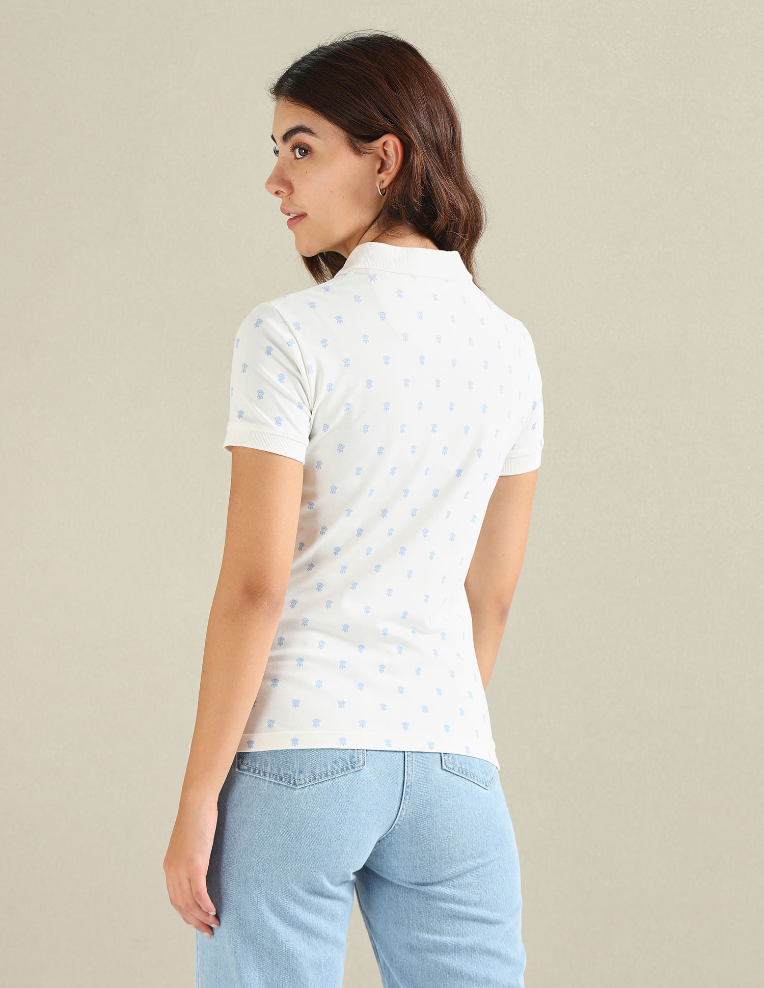 Motif Print Cotton Stretch Polo Shirt Off-White - U.S. POLO ASSN. | Large