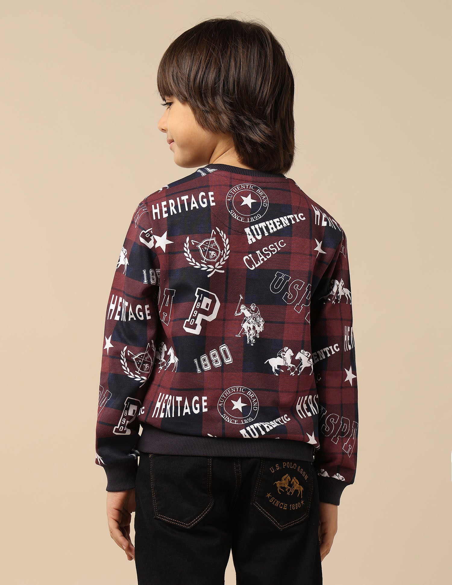 Boys Brand Printed Regular Fit Sweatshirt Maroon - U.S. POLO ASSN. | Large