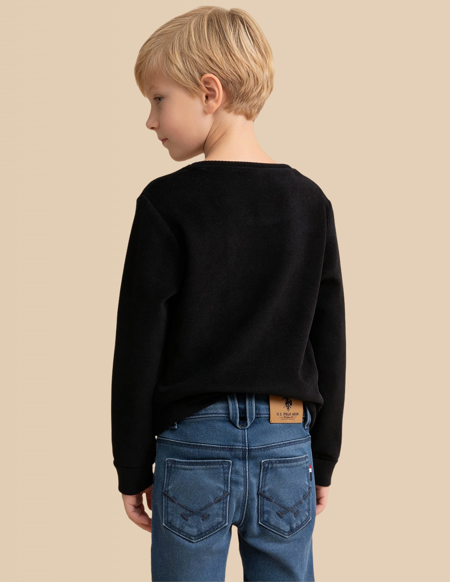 Boys Textured Regular Fit Sweatshirt Black - U.S. POLO ASSN. | Large