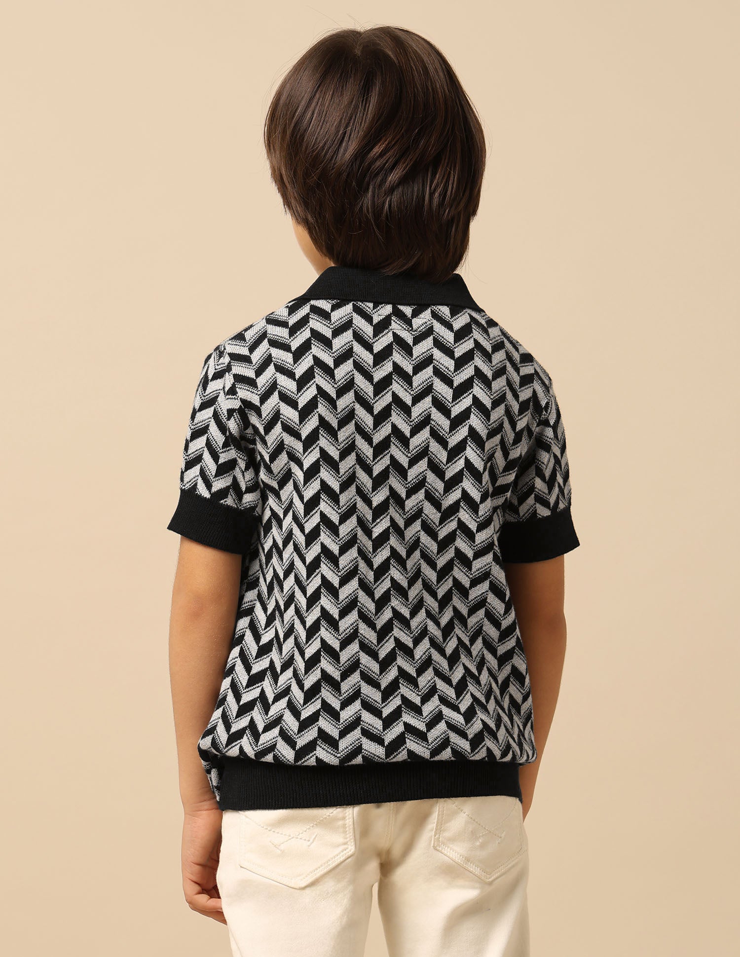 Boys Geometric Patterned Knit Regular Fit Polo Shirt Black - U.S. POLO ASSN. | Large