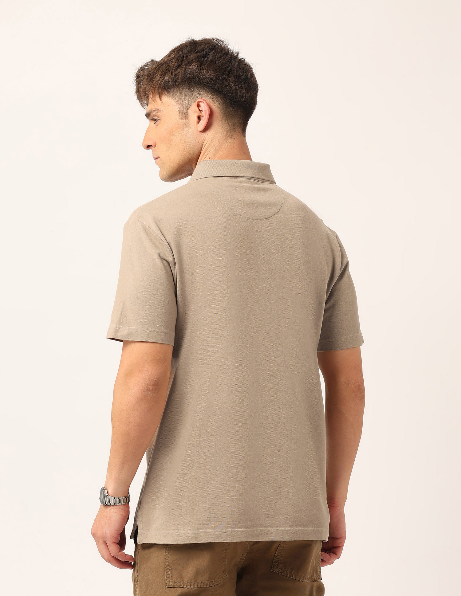 Solid Relaxed Fit Polo Shirt Beige - U.S. Polo Assn. India | Large