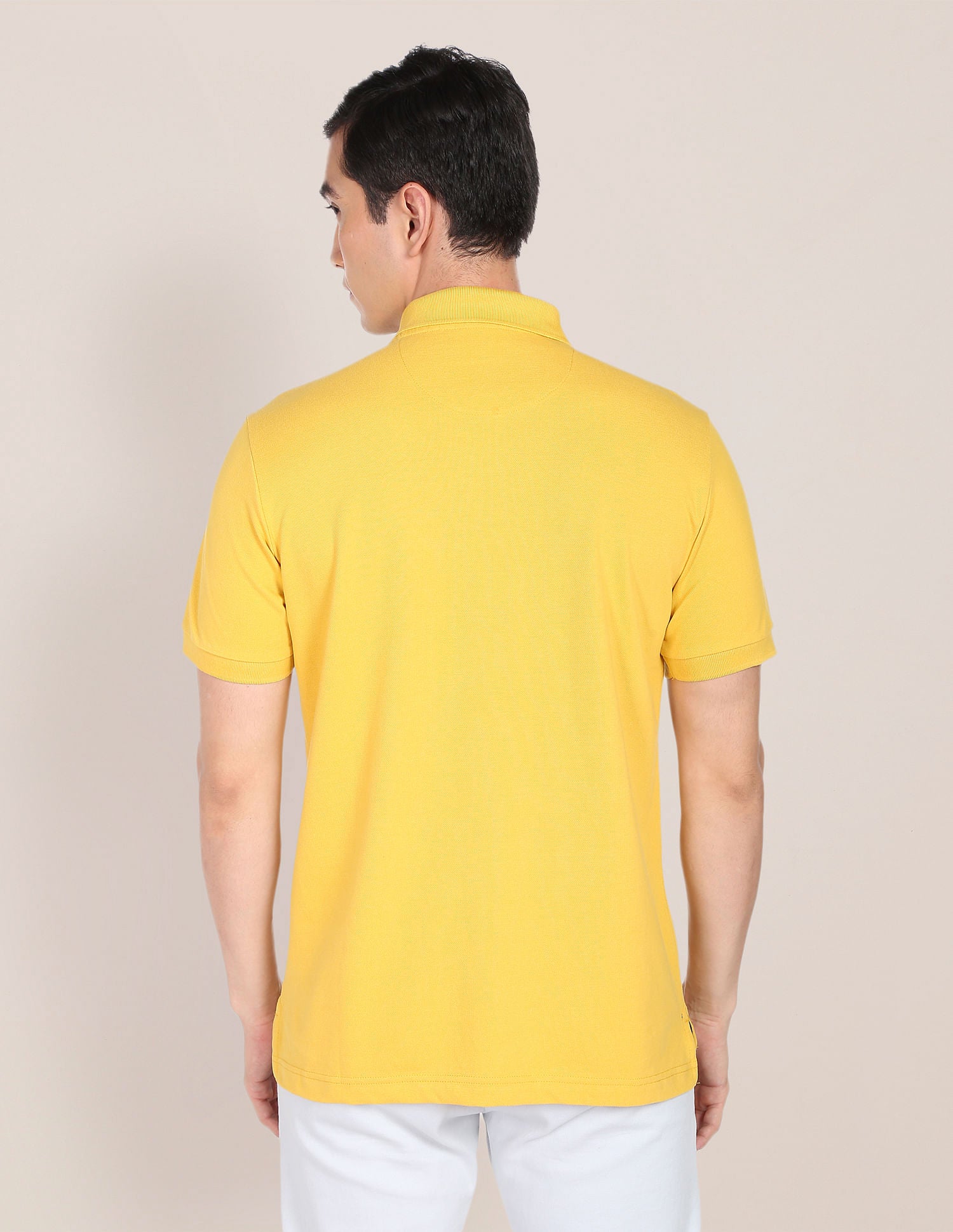 Men Mustard Solid Pure Cotton Polo Shirt Mustard - U.S. Polo Assn. India | Large