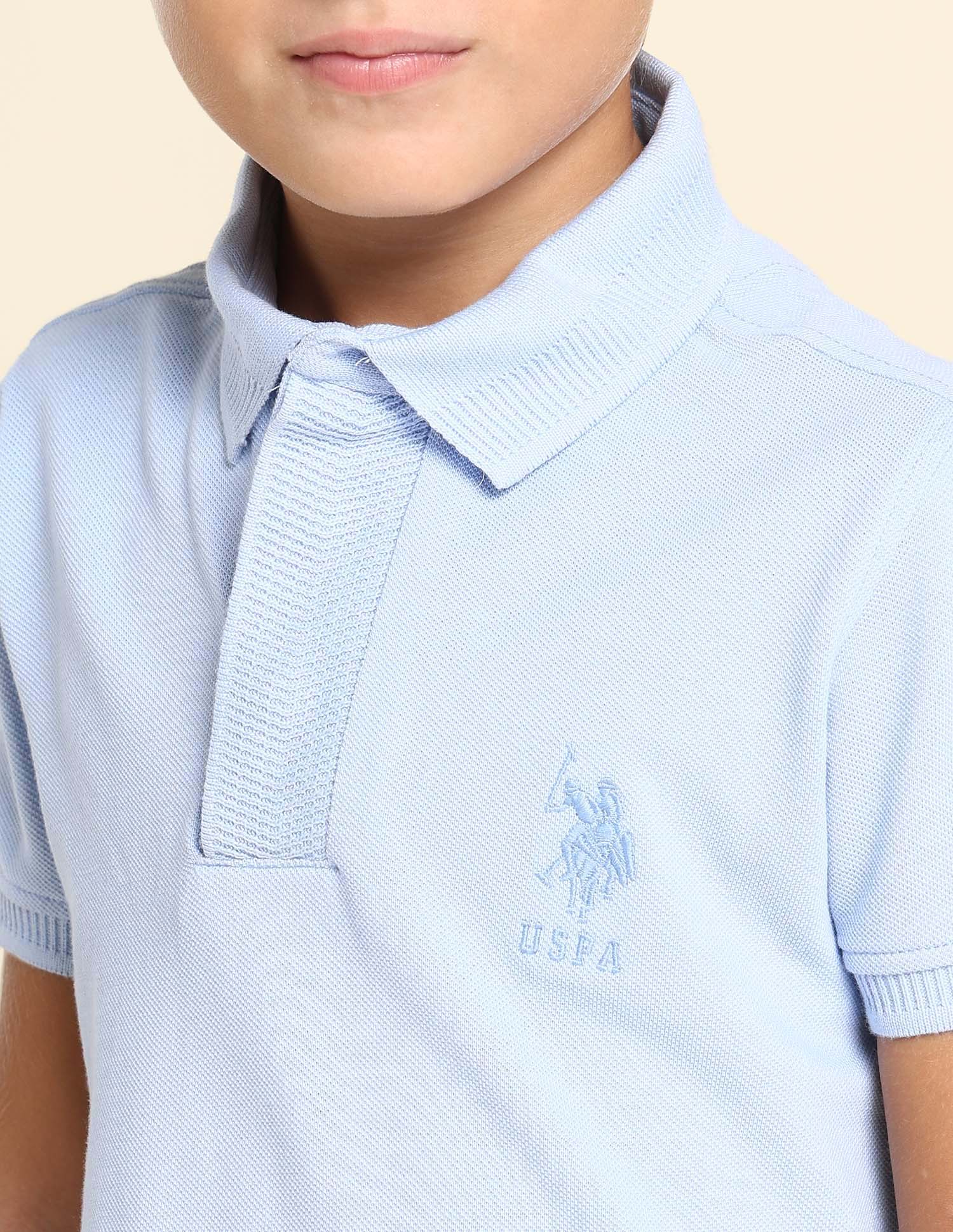 Boys Regular Fit Solid Polo Shirt Light Blue - U.S. POLO ASSN. | Large
