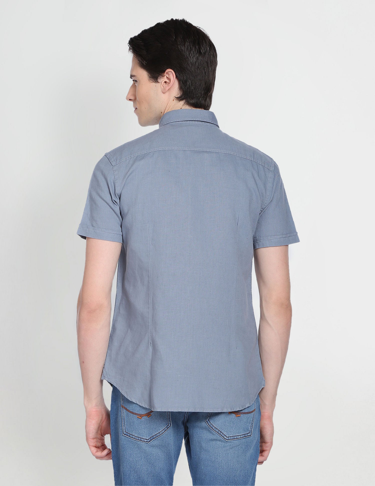 Button Down Collar Overdyed Solid Shirt Steel Blue - U.S. Polo Assn. India | Large
