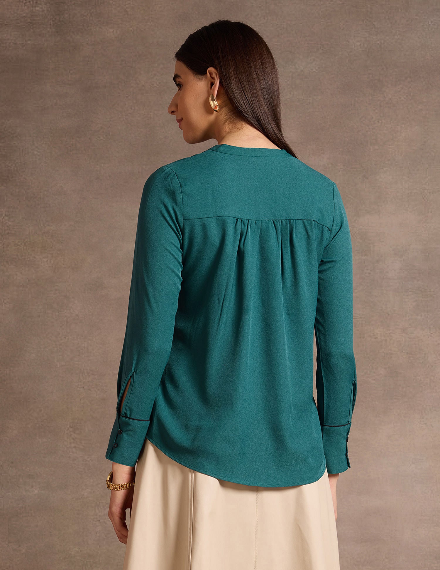 Mandarin Collar Tipped Placket Top Teal - U.S. Polo Assn. India | Large