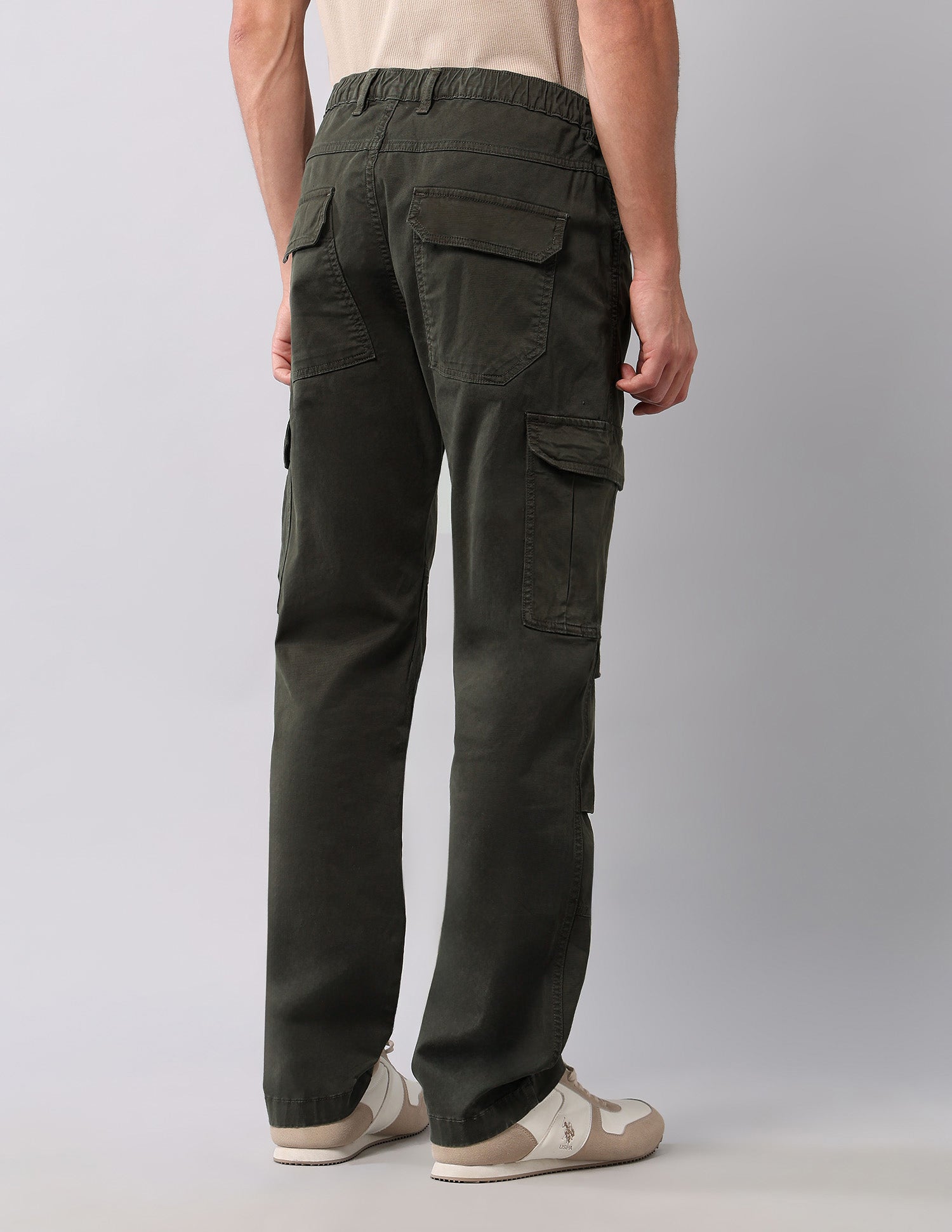 Pure Cotton Solid Cargos Olive - U.S. Polo Assn. India | Large