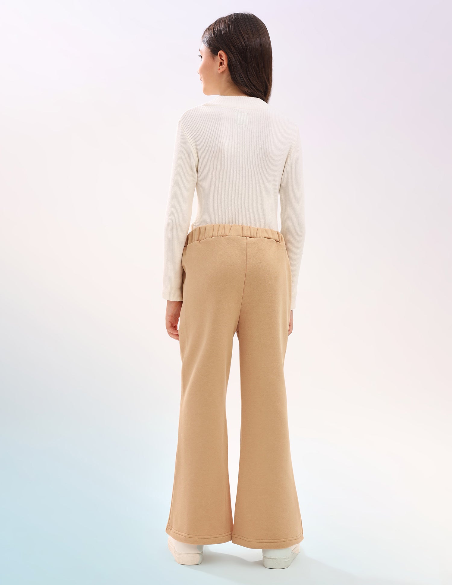 Girls Solid Regular Fit Flared Track Pants Beige - U.S. POLO ASSN. | Large