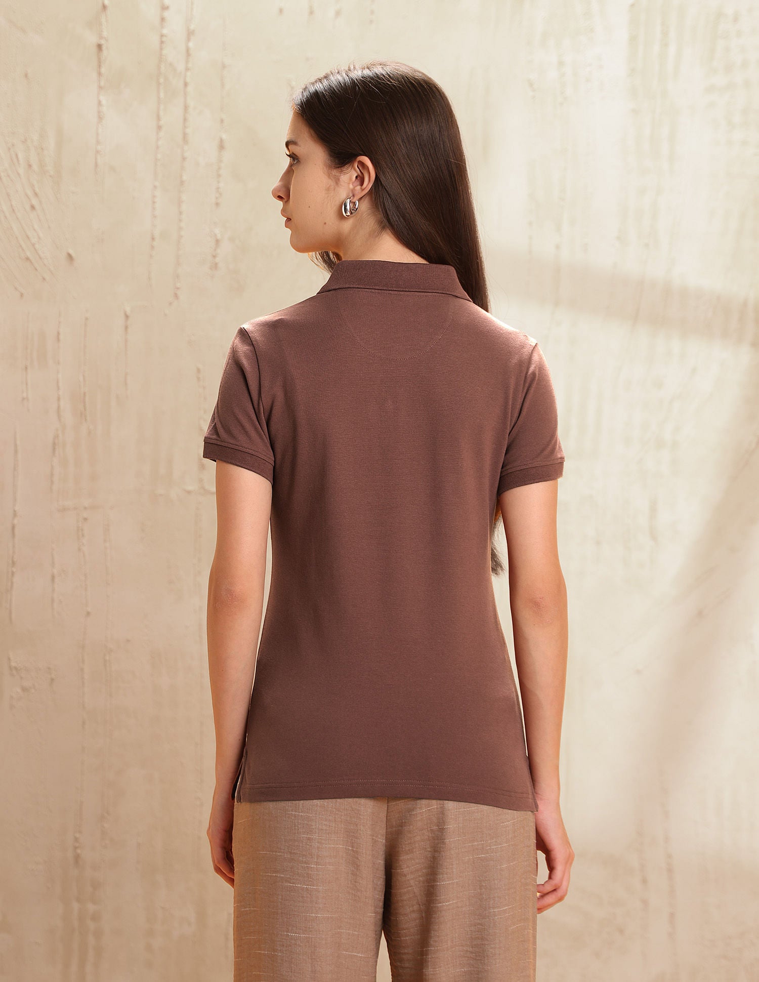 Regular Fit Solid Polo Shirt Brown - U.S. Polo Assn. India | Large