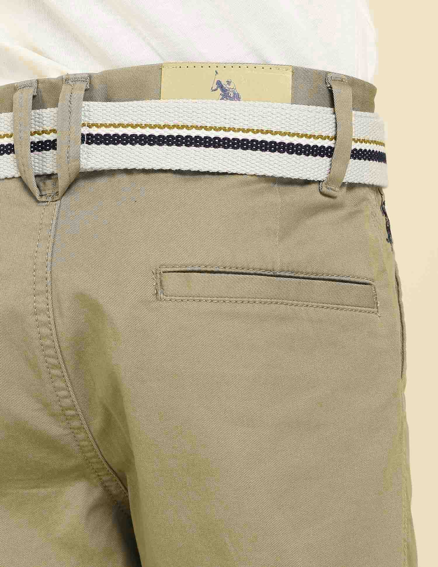Boys Pure Cotton Slim Fit Trousers Dark Khaki - U.S. POLO ASSN. | Large