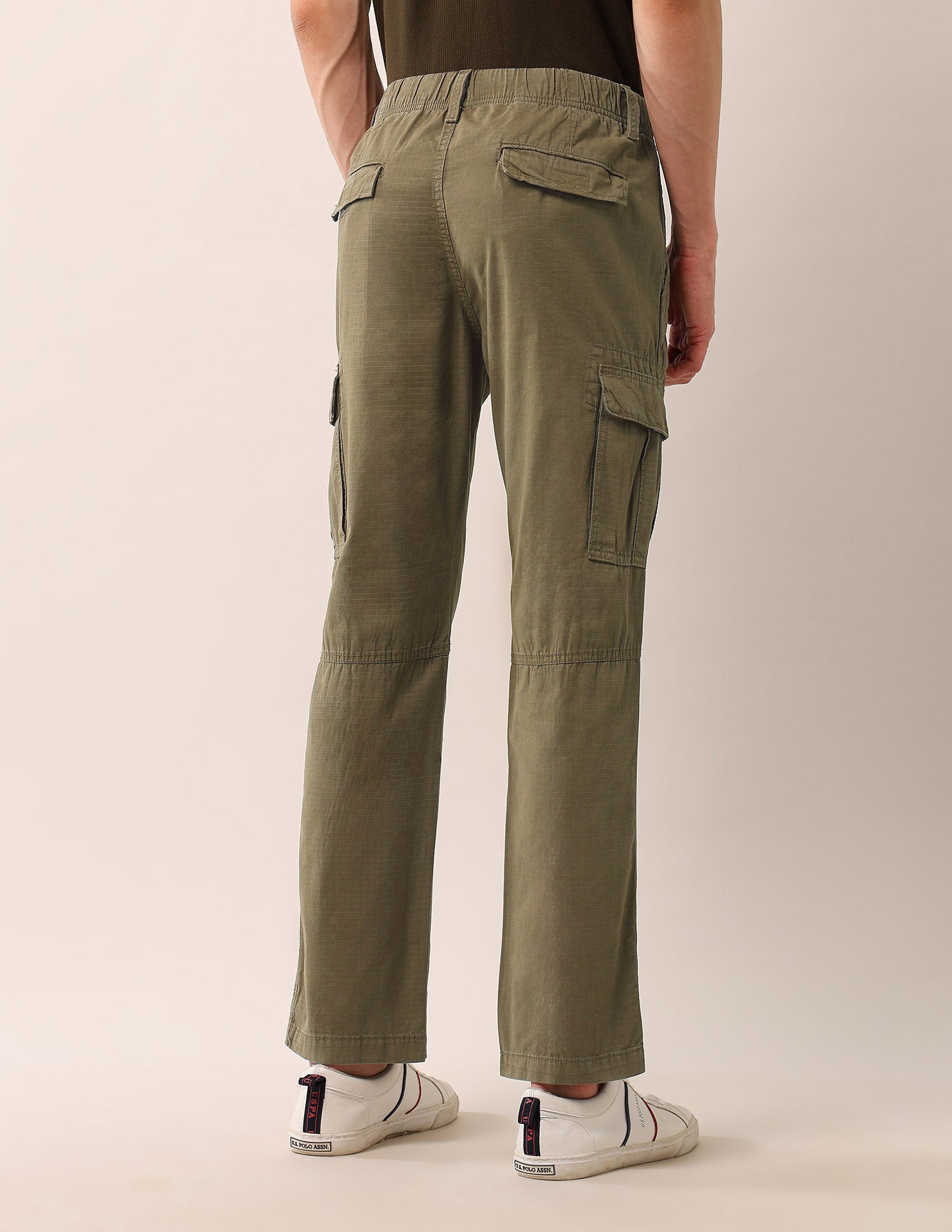 Mid Rise Straight Fit Textured Cargos Tan - U.S. Polo Assn. India | Large