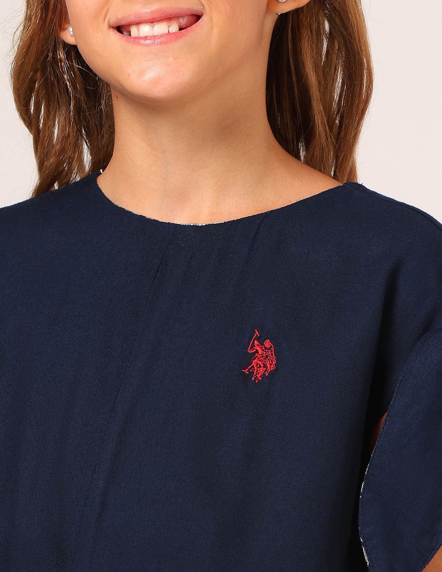 Girls Tie Up Sleeves Regular Top Navy - U.S. POLO ASSN. | Large