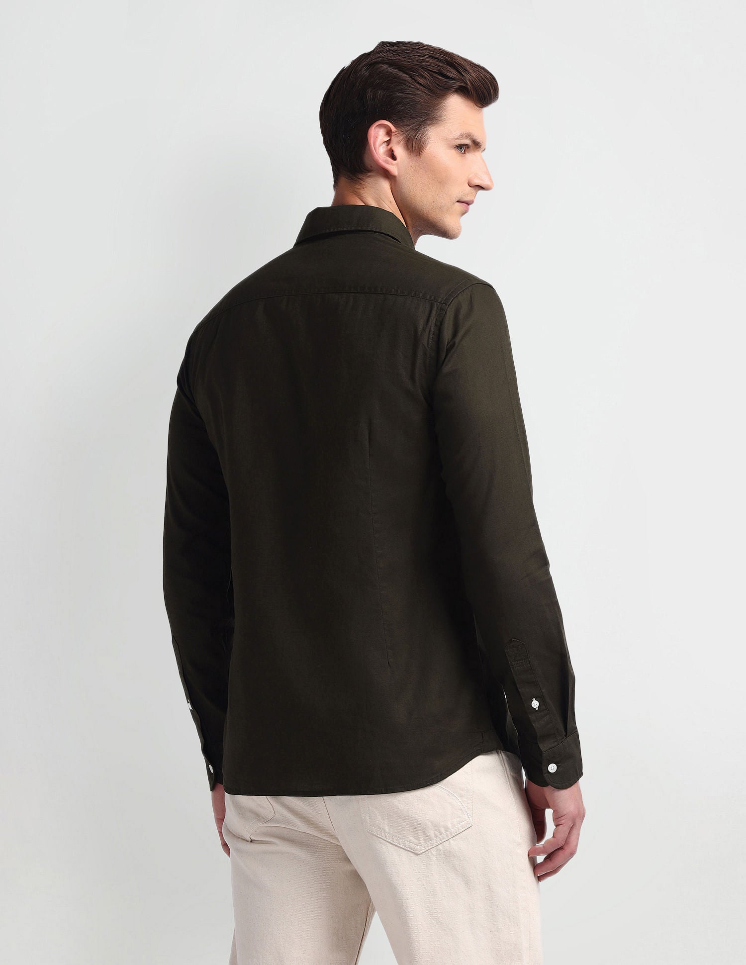 Semi Cutaway Collar Slim Fit Shirt Olive - U.S. Polo Assn. India | Large